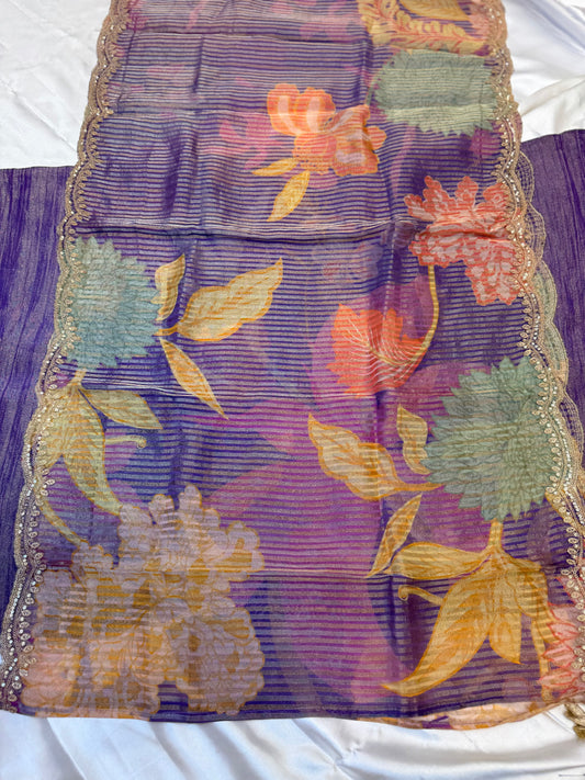 Designer crush tissue silk dress material (Purple)