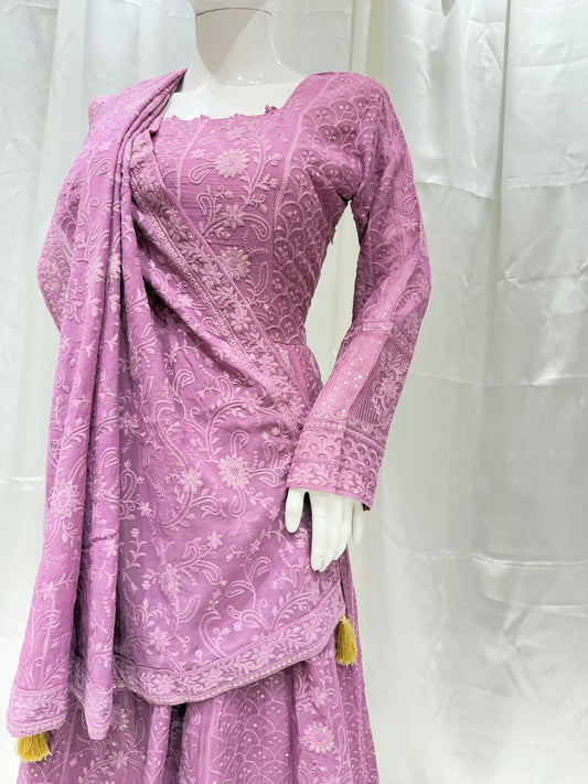 Georgette Kantha Work Gown (Lilac)