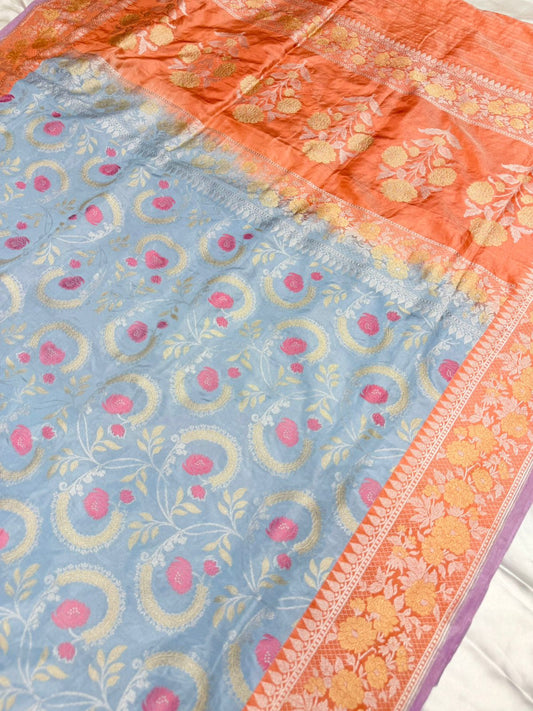 Pure Moonga katan silk saree color (aqua blue)