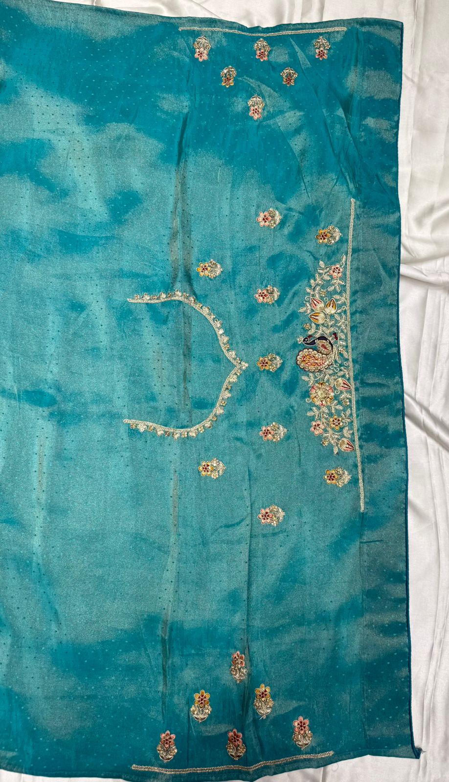 Pure brocade silk handwork saree color moon green