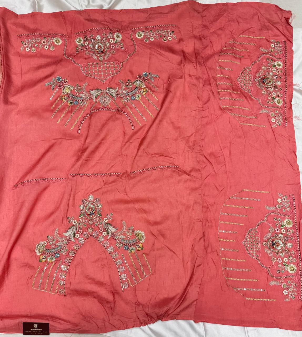 Jamawar Banarasi silk saree with handwork color antique peach