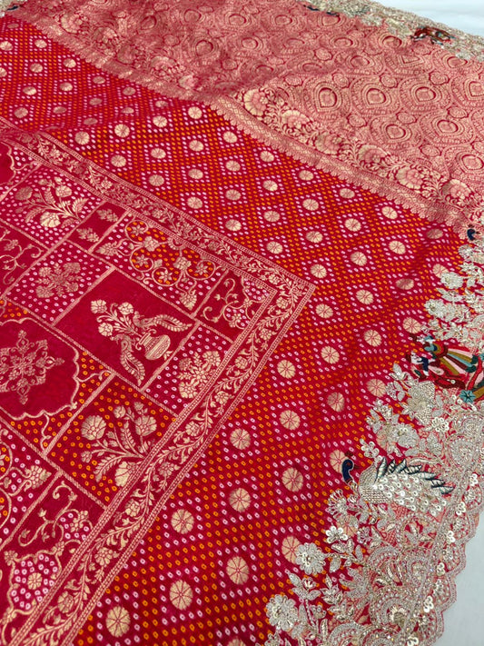 Pure georgette Banarasi silk saree color Rani