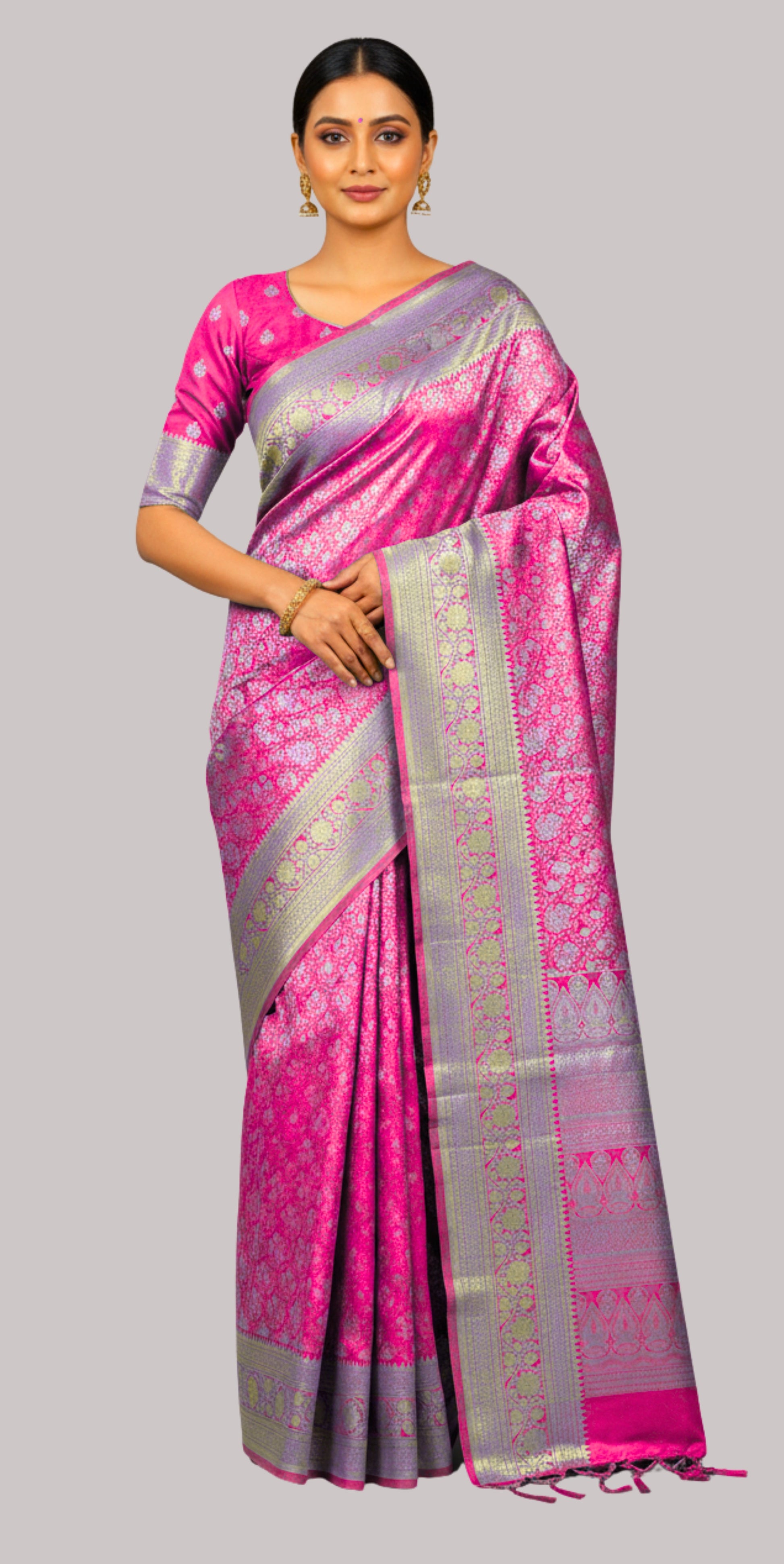 Banarasi tissue silk saree  ( hot pink color)