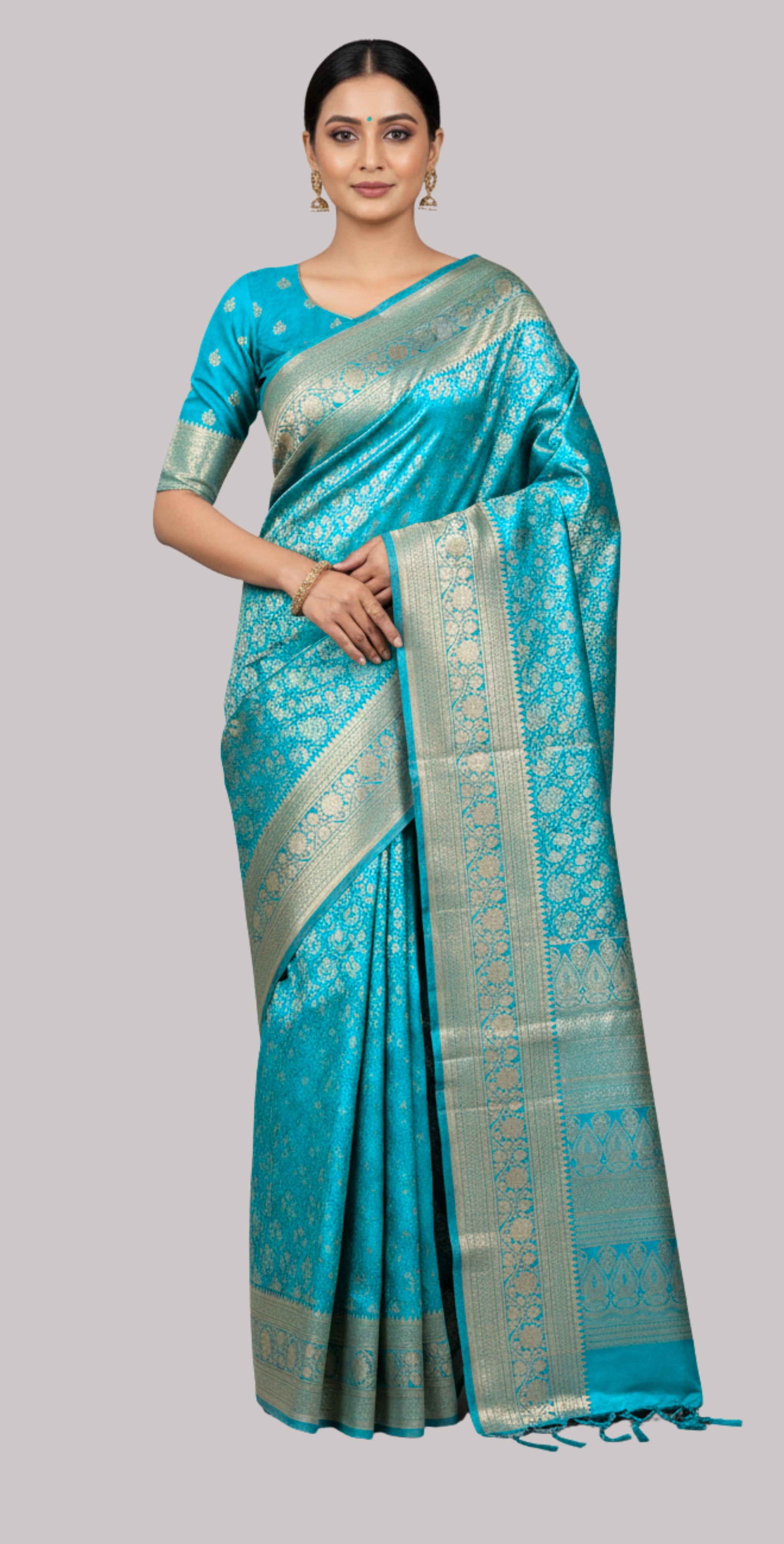 Banarasi tissue silk saree  ( neon green color )