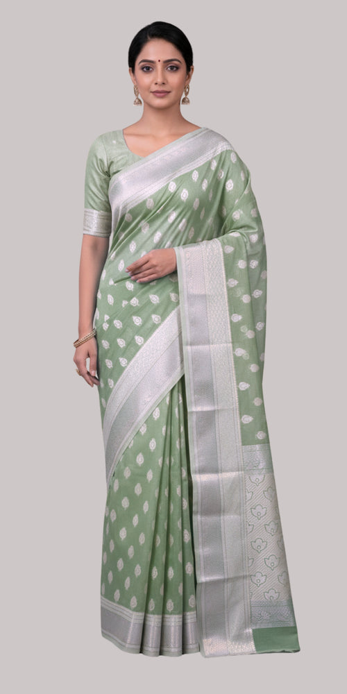 1785 Banarasi royal cotton saree ( Mehendi Color )