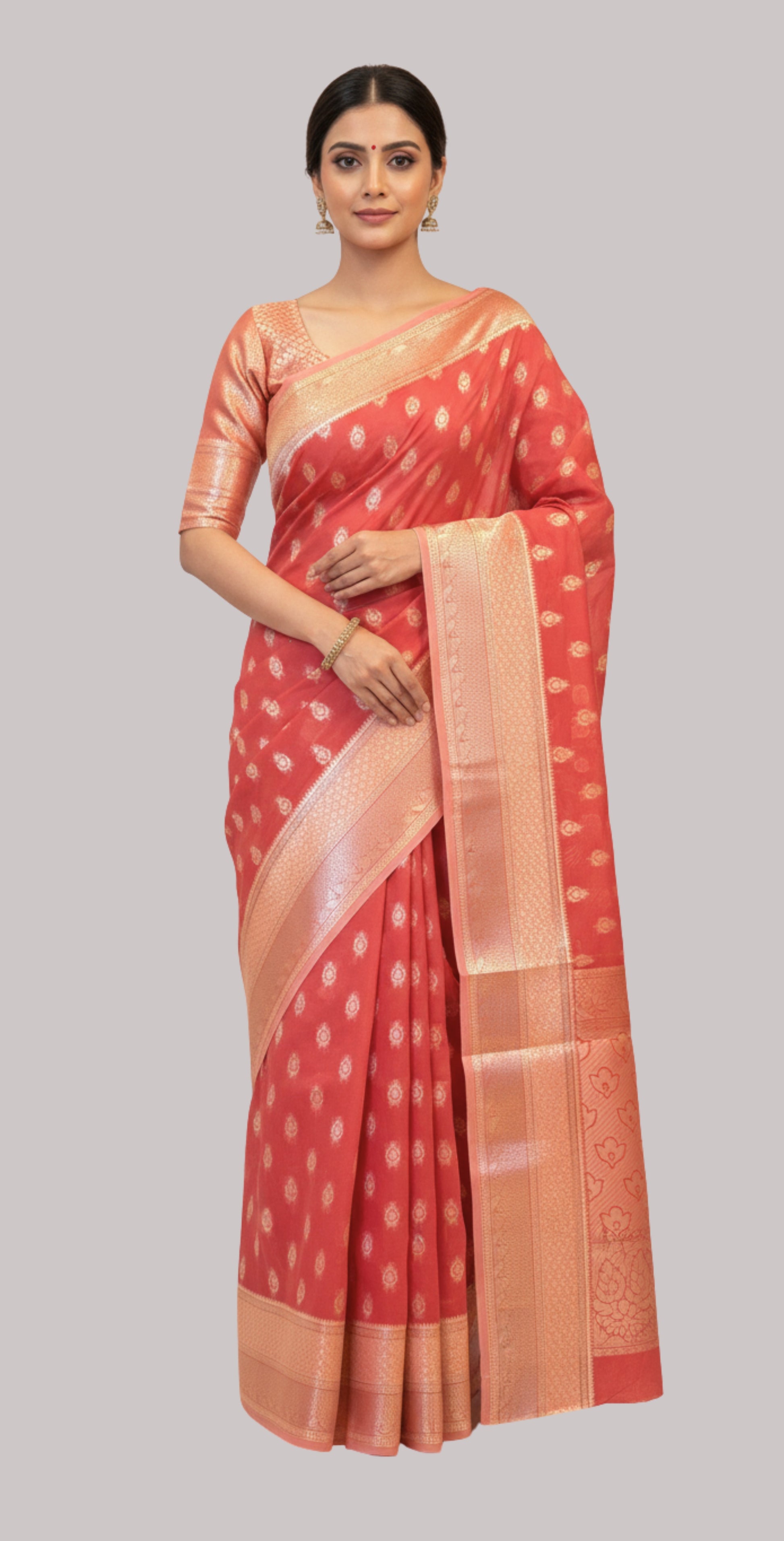 Banarasi royal cotton saree  ( Rust Color )