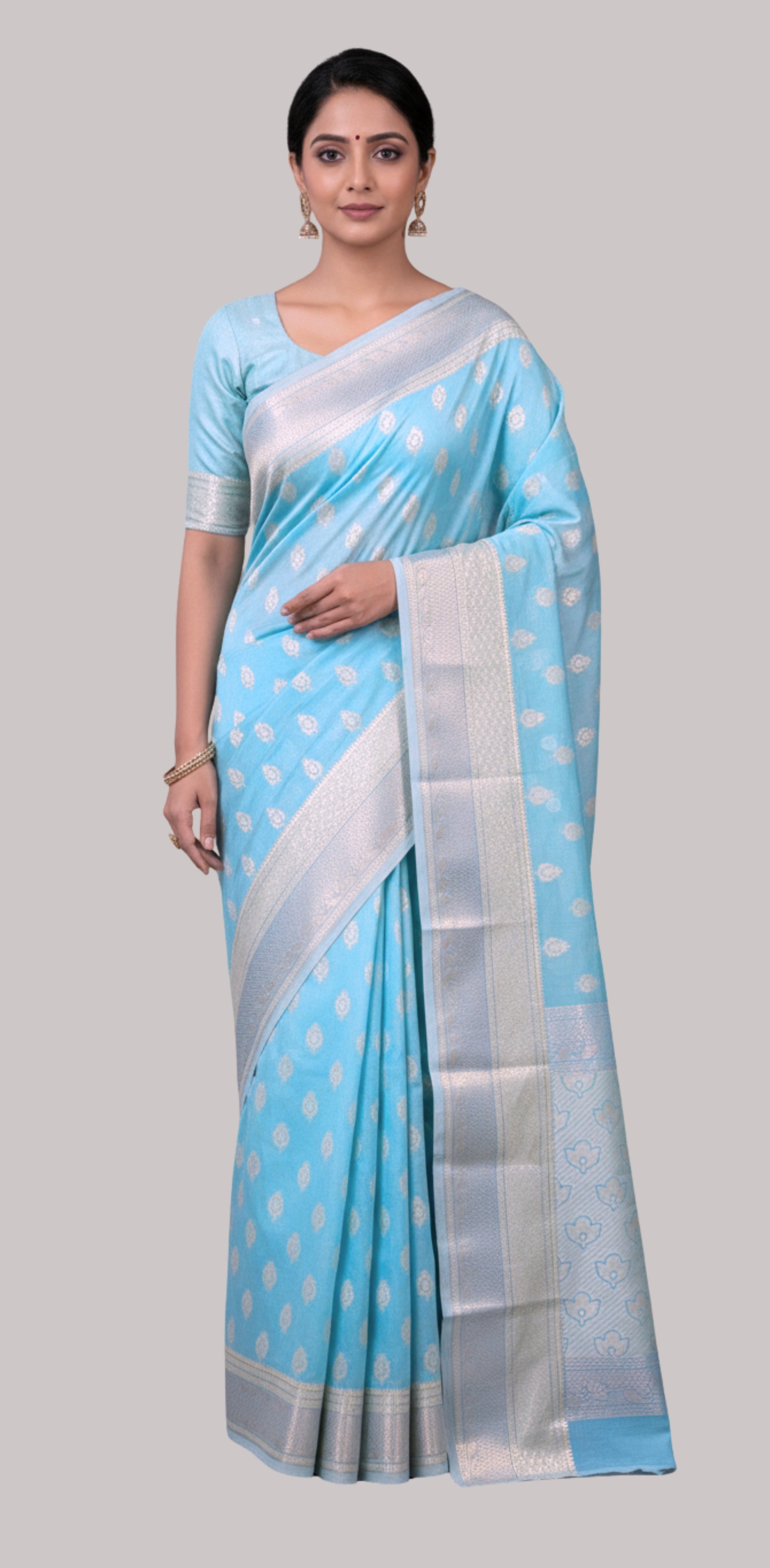 Banarasi royal cotton saree  ( Sky Blue Color )