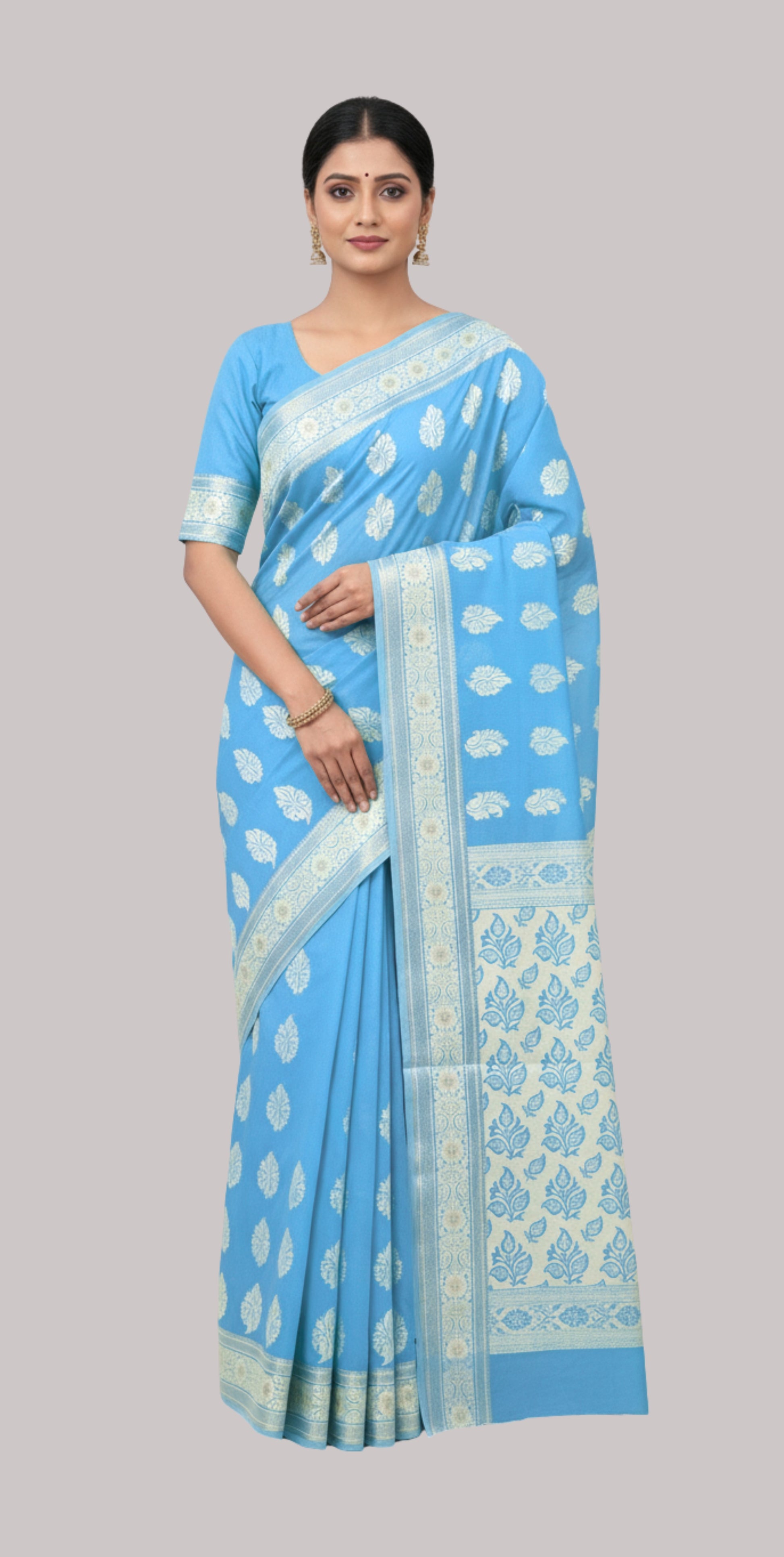 Banarasi zipson cotton saree ( Aqua Blue )