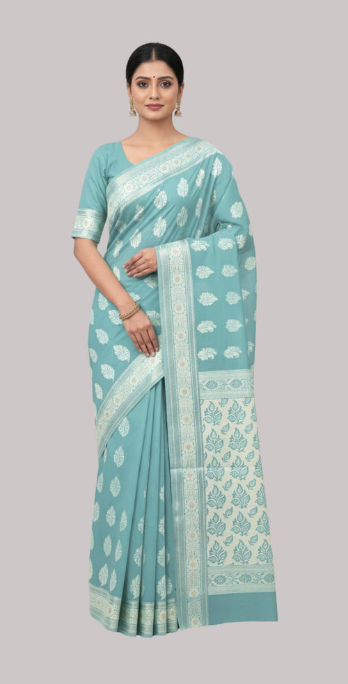 1785 Banarasi zipson cotton saree ( light Blue  )