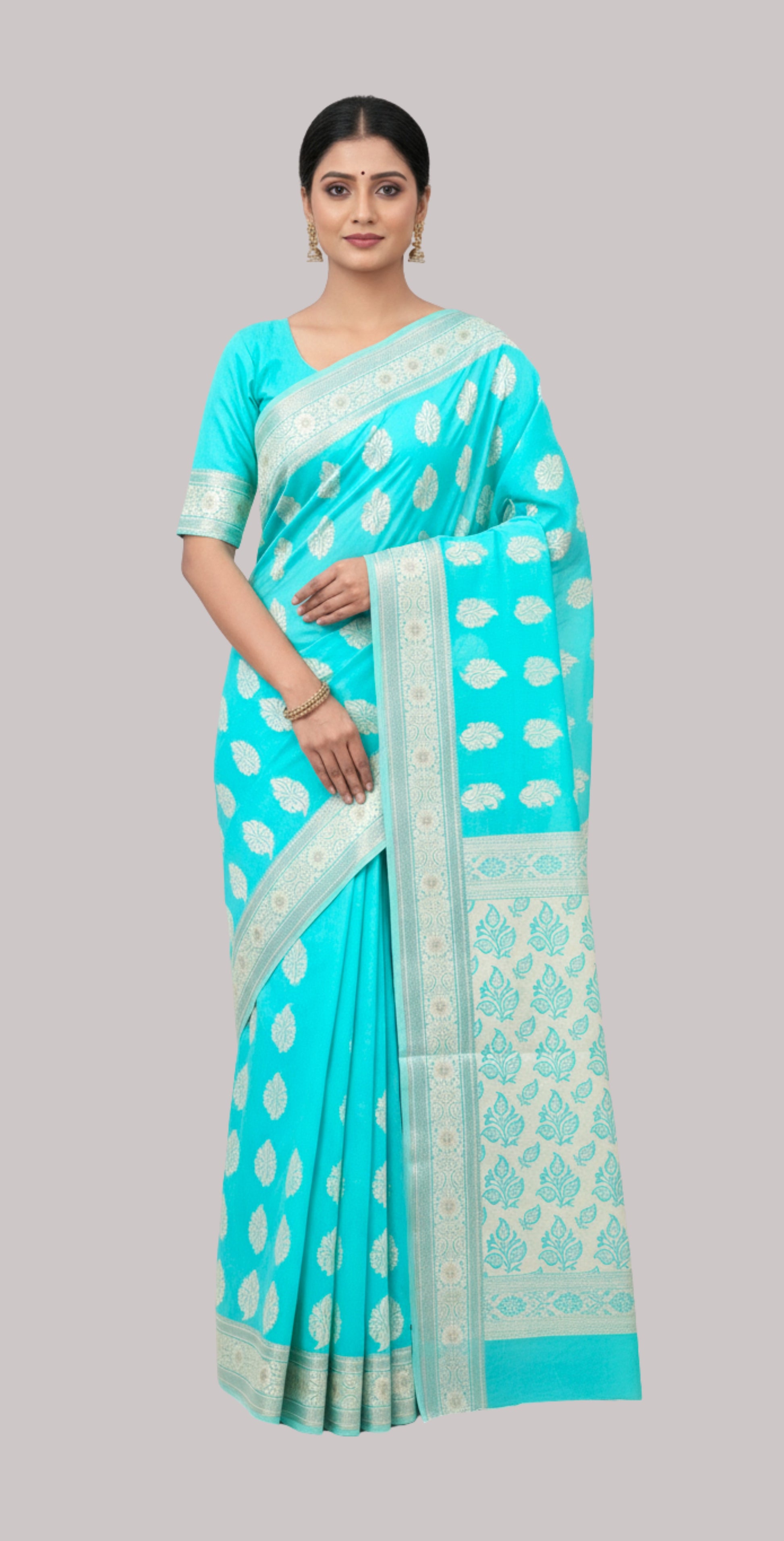 1785 Banarasi zipson cotton saree ( water blue color )