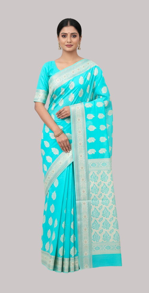 1785 Banarasi zipson cotton saree ( water blue color )