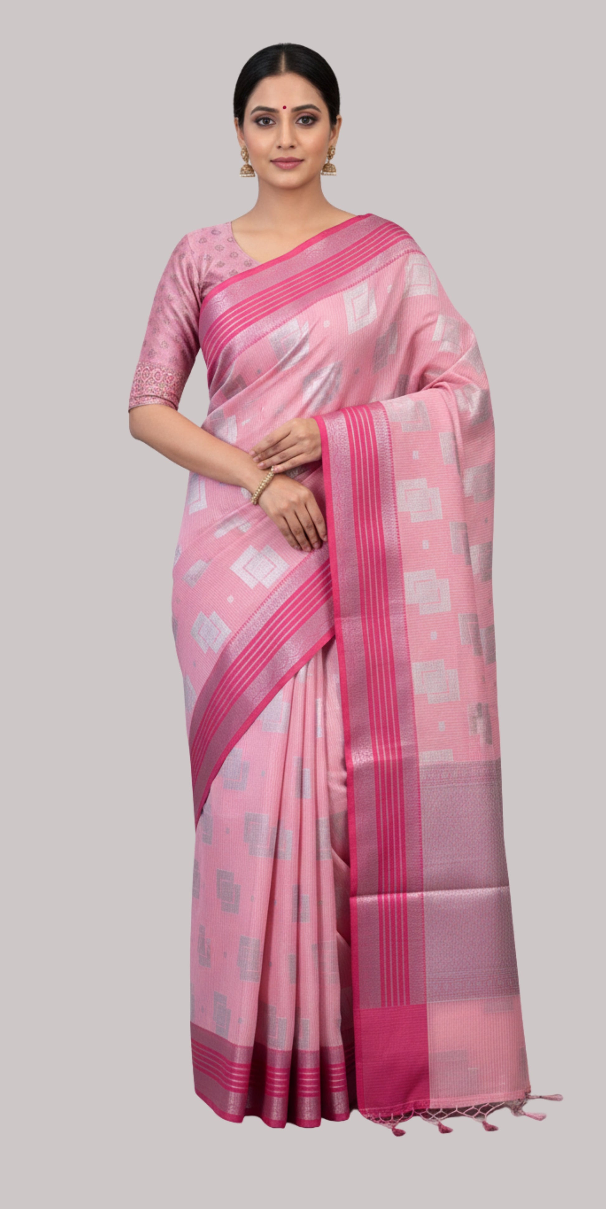 Banarasi chanderi silk saree ( Pink Color )