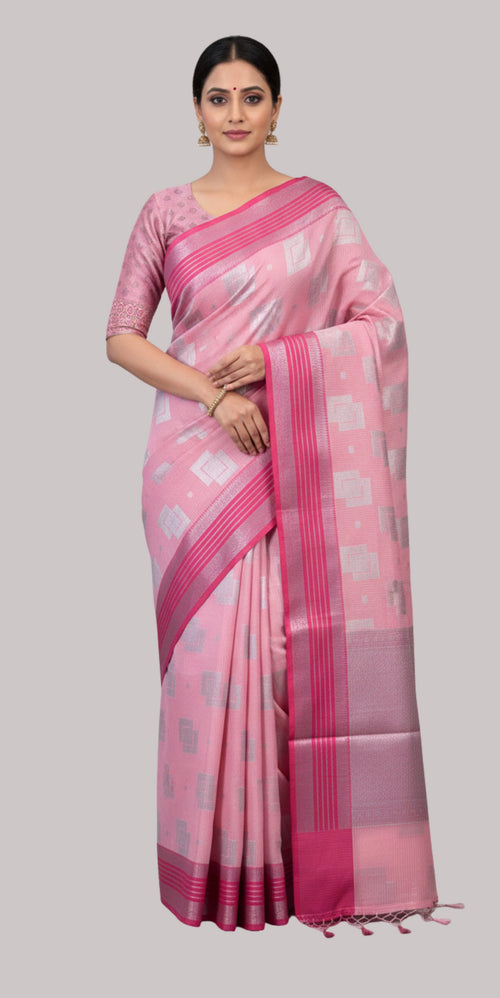 Banarasi chanderi silk saree ( Pink Color )