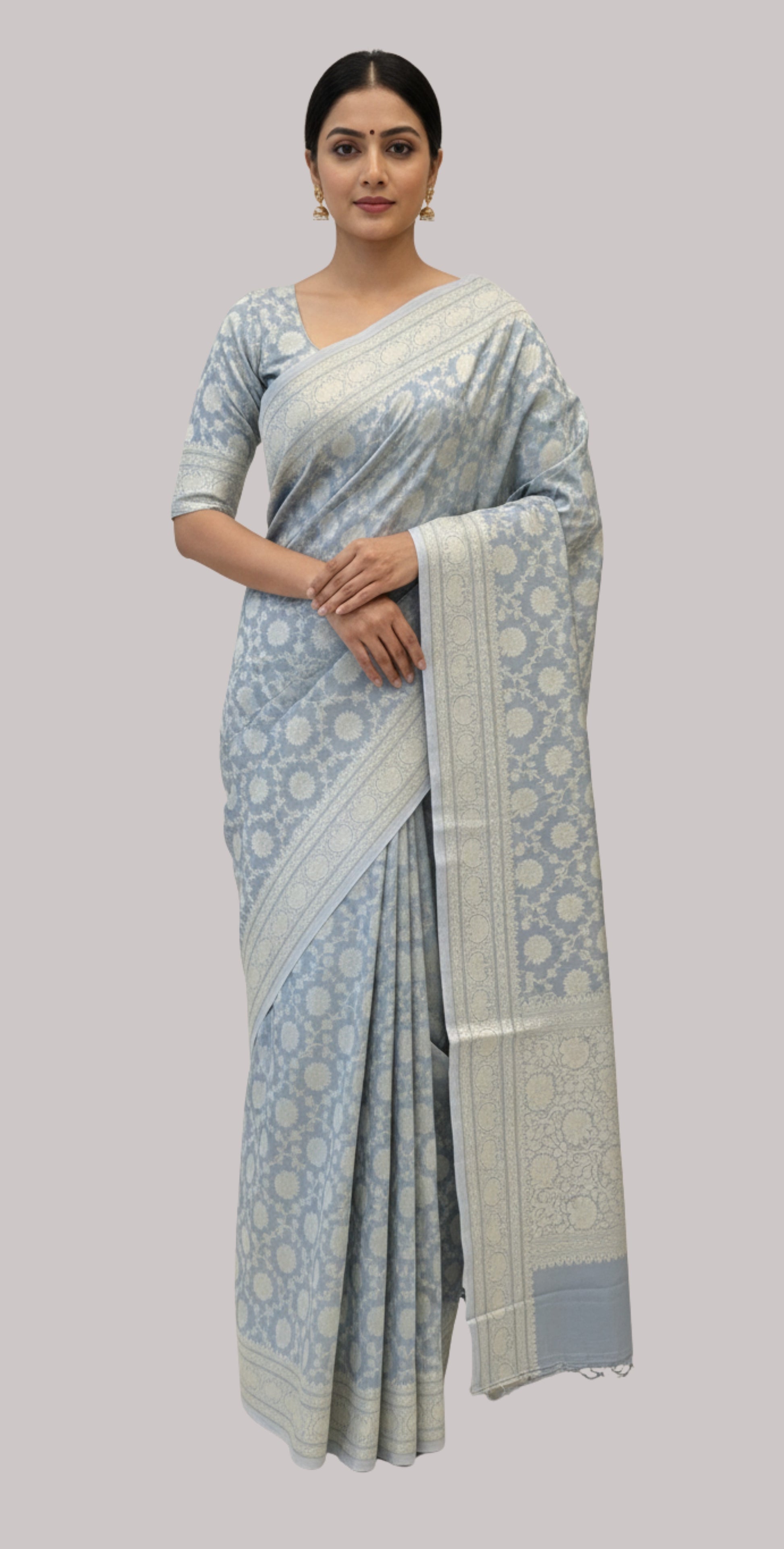Banarasi soft cotton saree ( Grey Color )