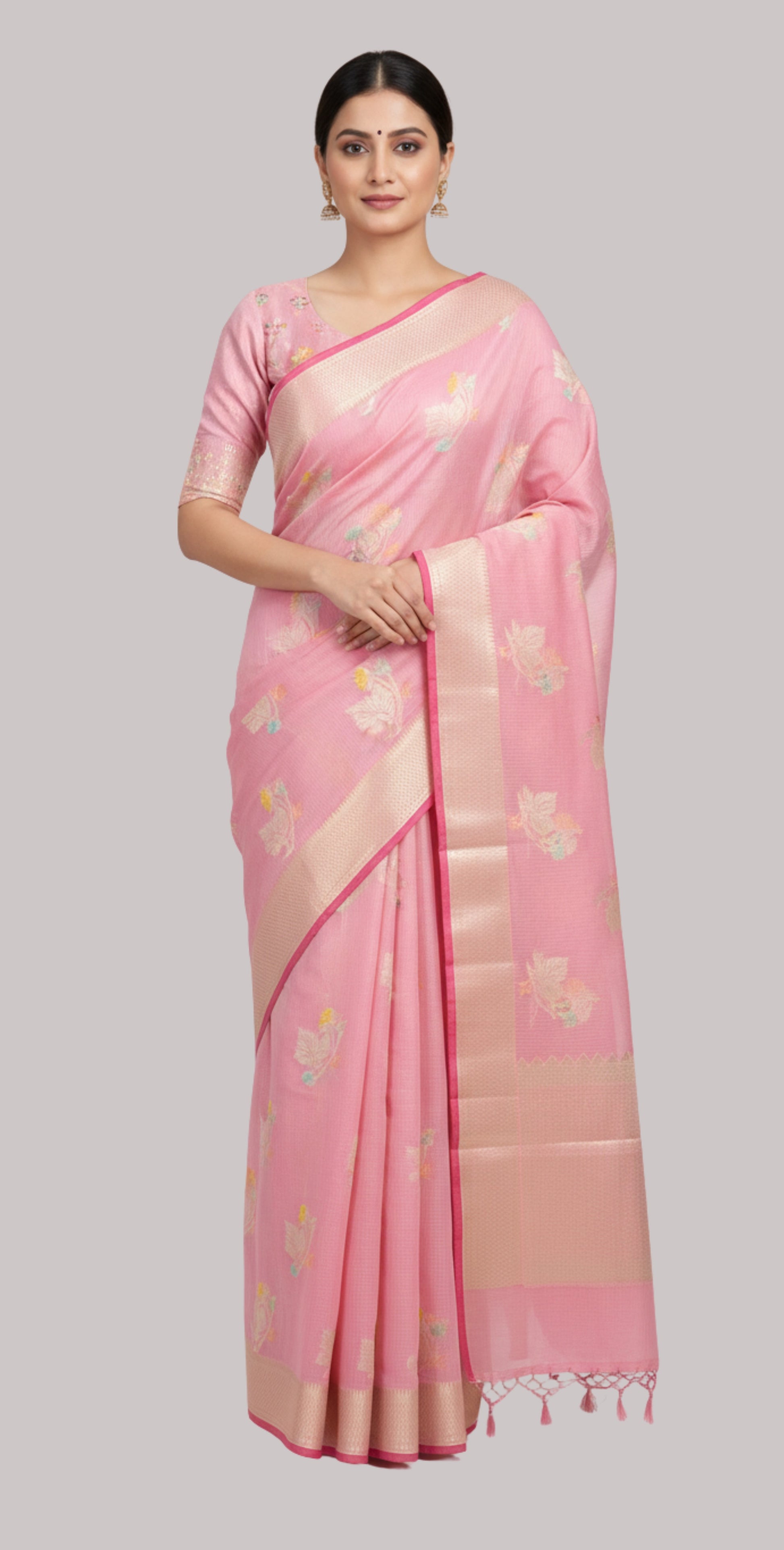 khajuri cotton saree ( Gromia pink color )