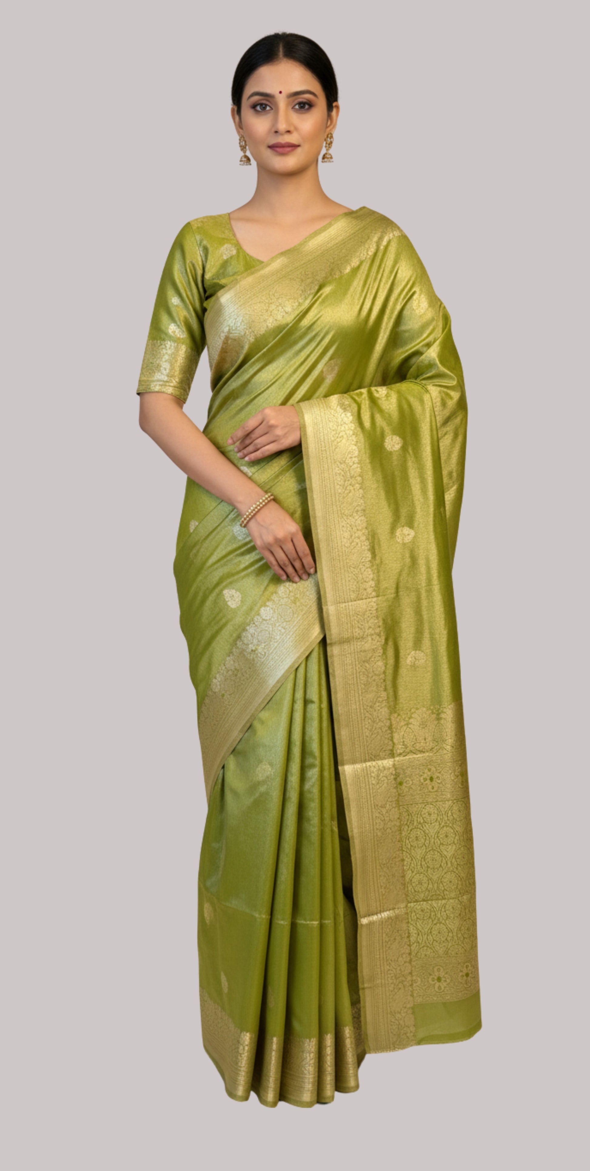 Banarasi tissue silk saree ( Mehendi Color)