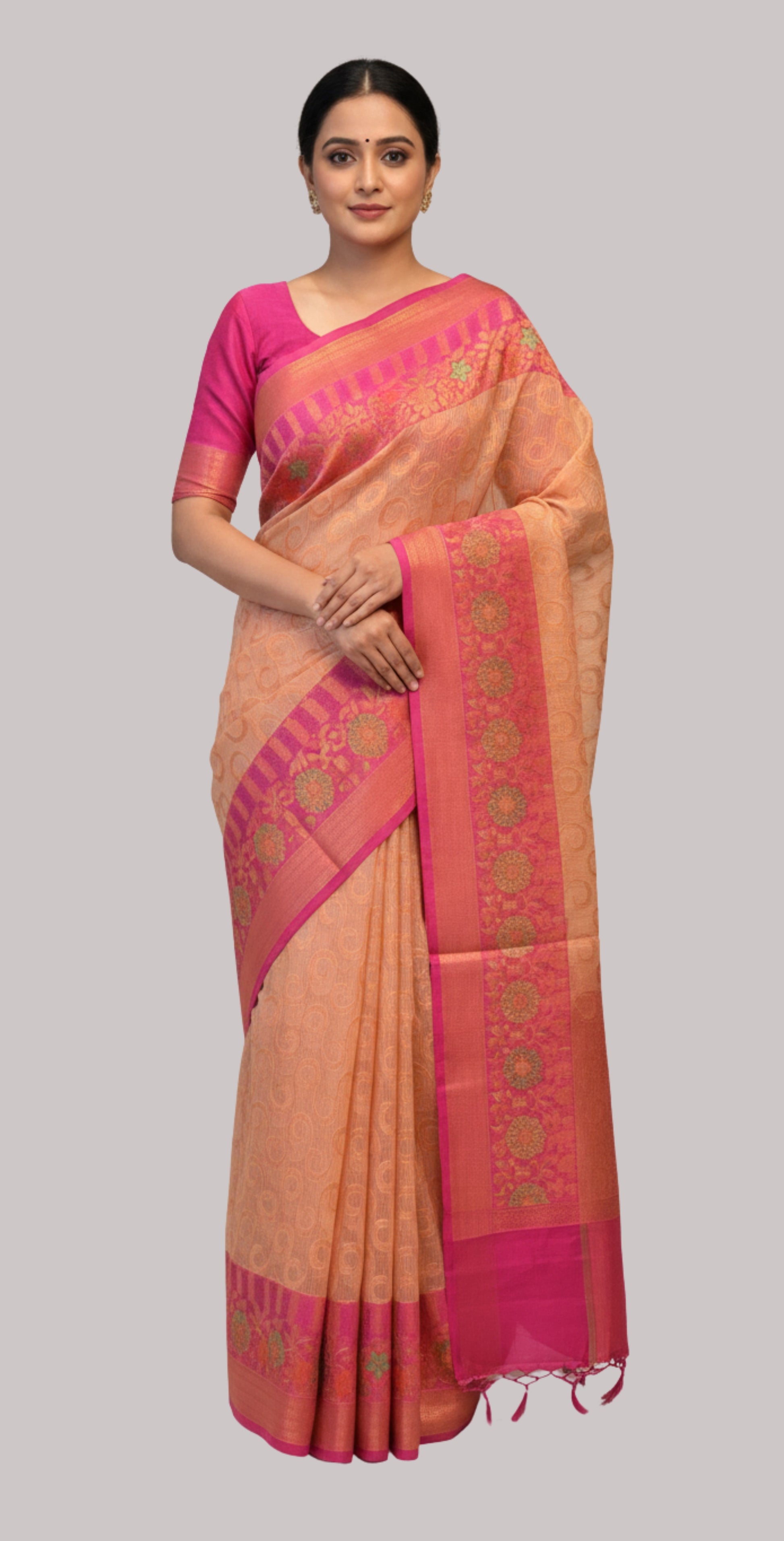 Banarasi chanderi silk saree ( Parle peach color )