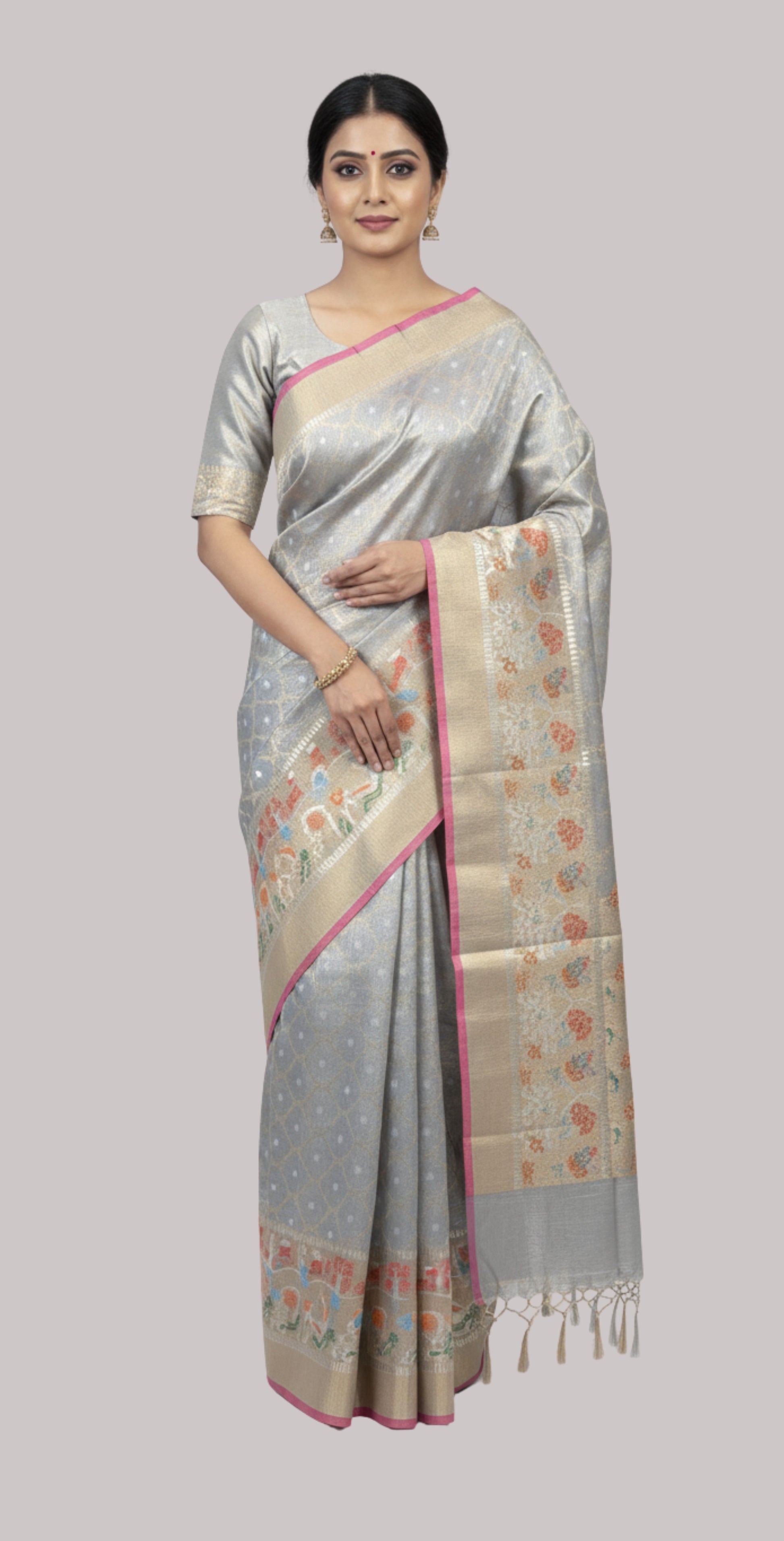 Banarasi tissue cotton saree ( Golden Ash Color )