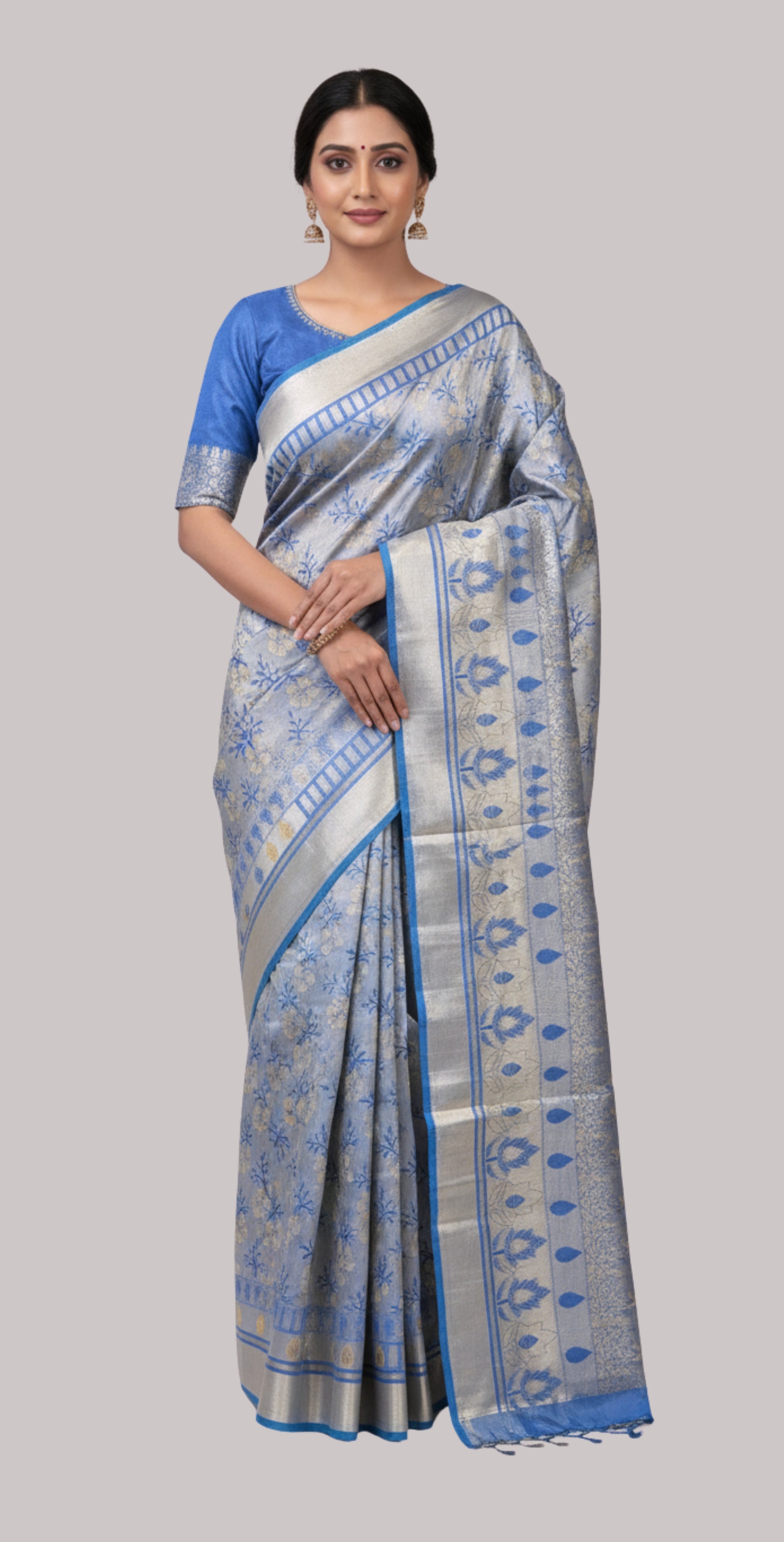 Banarasi zamdani tissue silk saree ( Steel Grey Color )