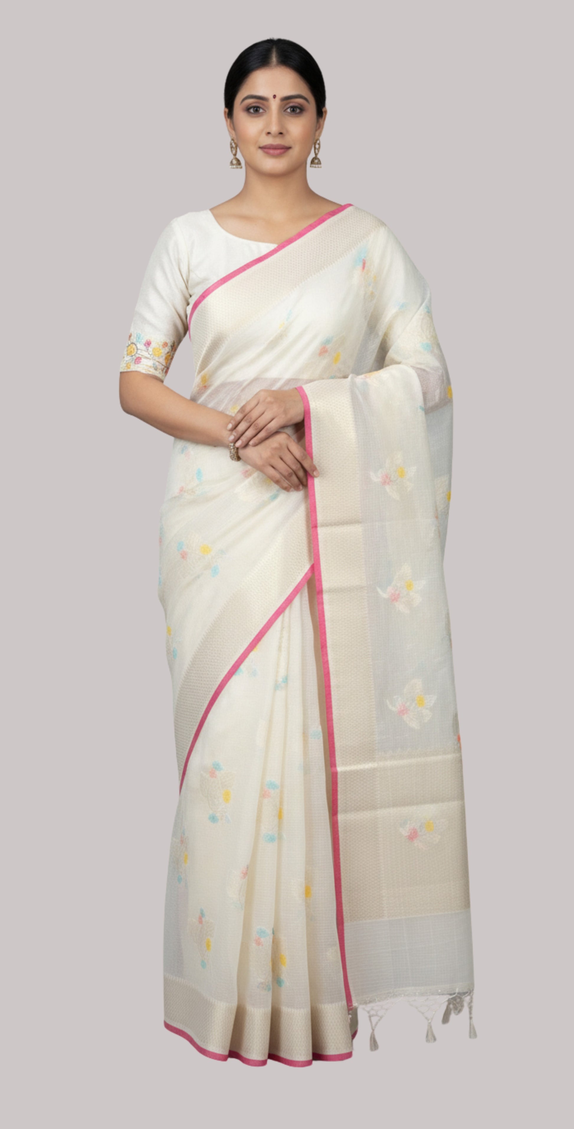 Swiss cotton saree ( Cream Color)