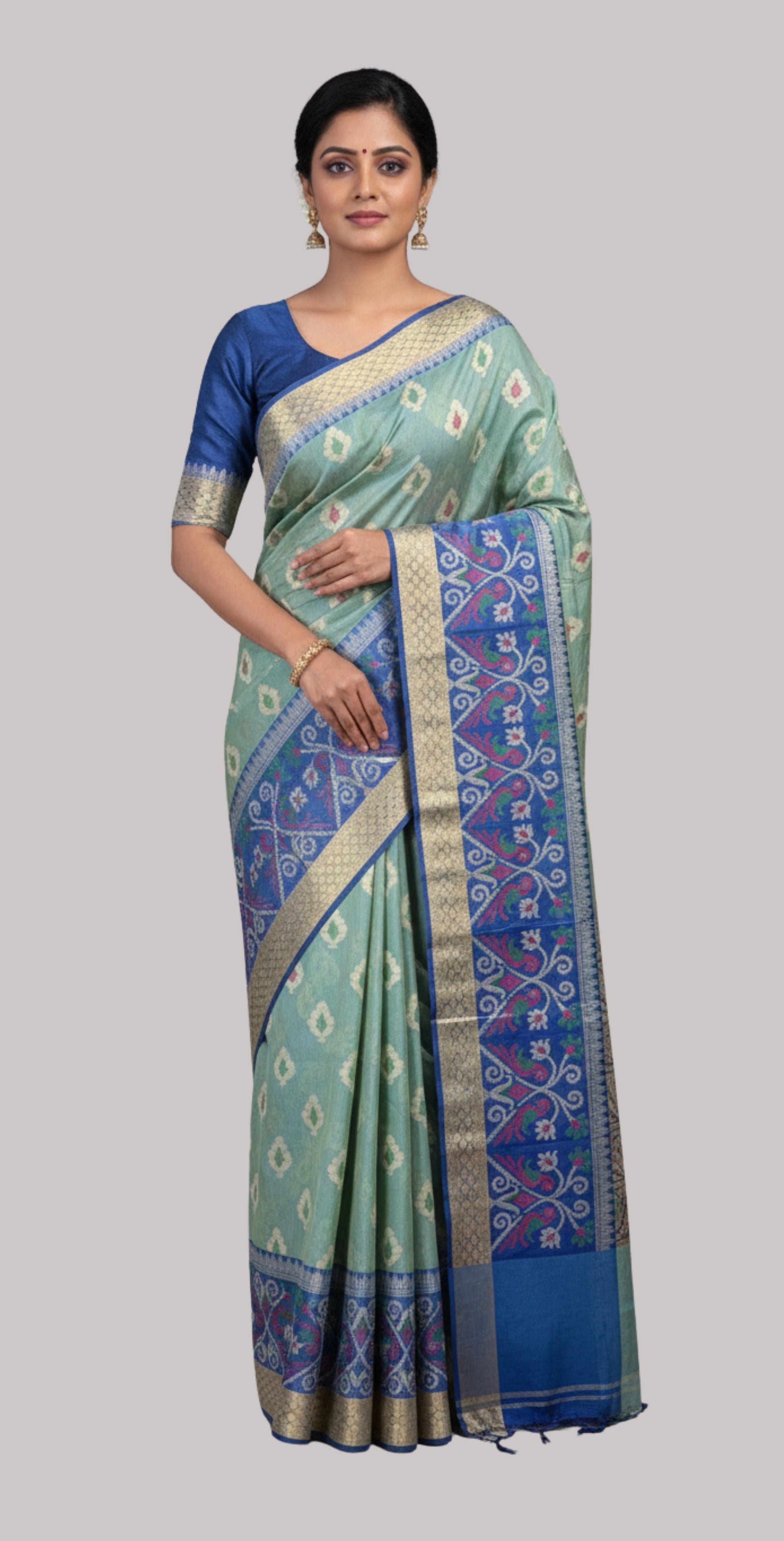 Banarasi soft cotton saree ( sea Green Color )