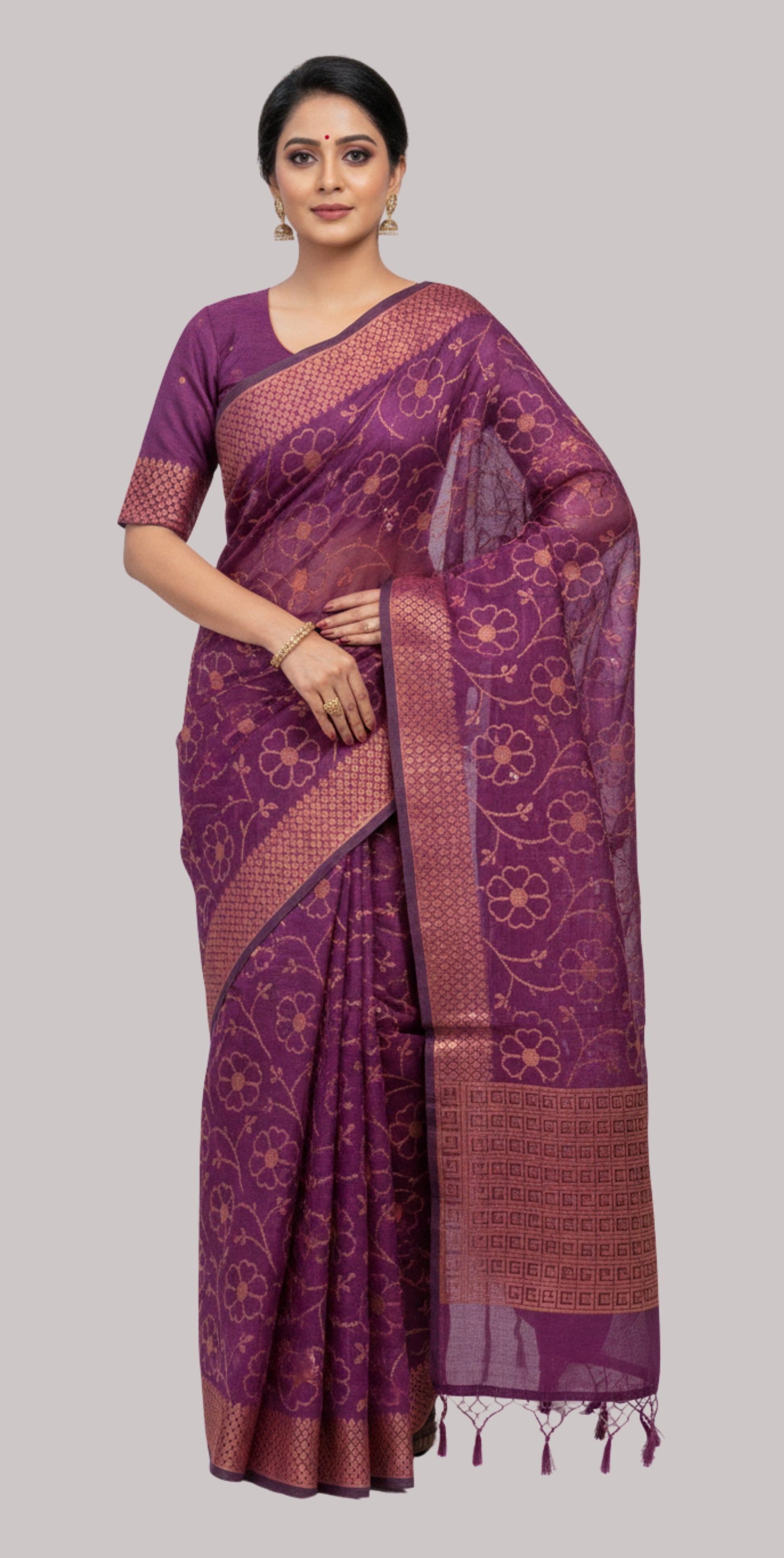 Mercerised cotton saree ( Majenta Color )