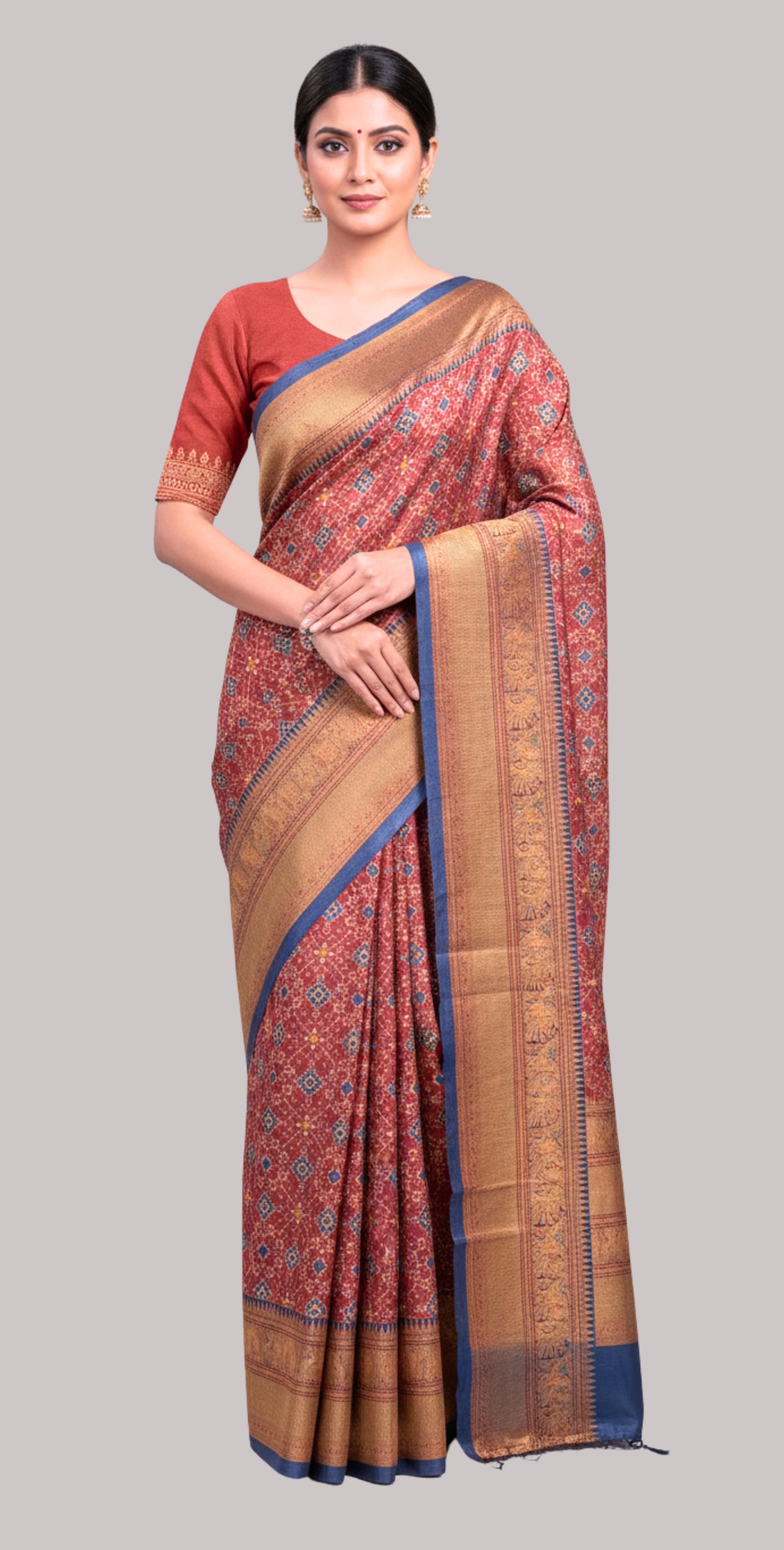 paper silk saree ( cherry red color )