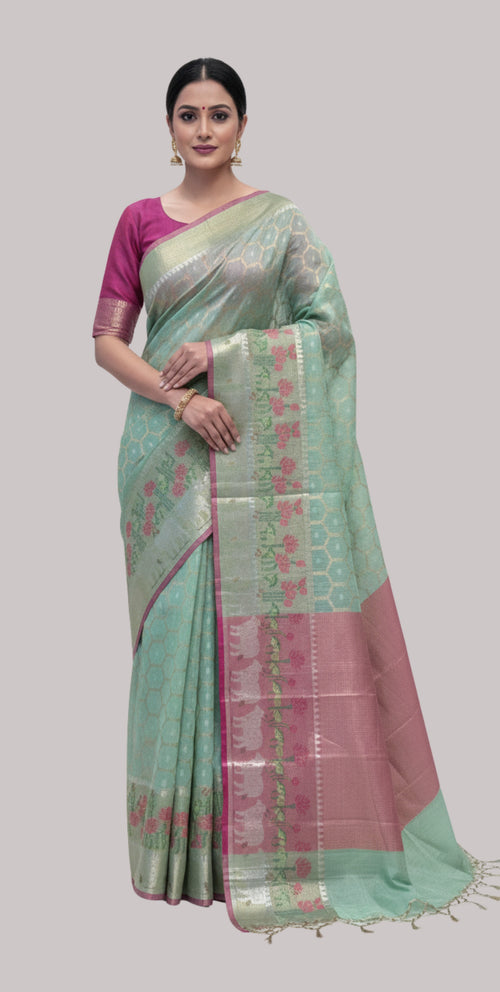 Banarasi chanderi saree ( Water Green Color )