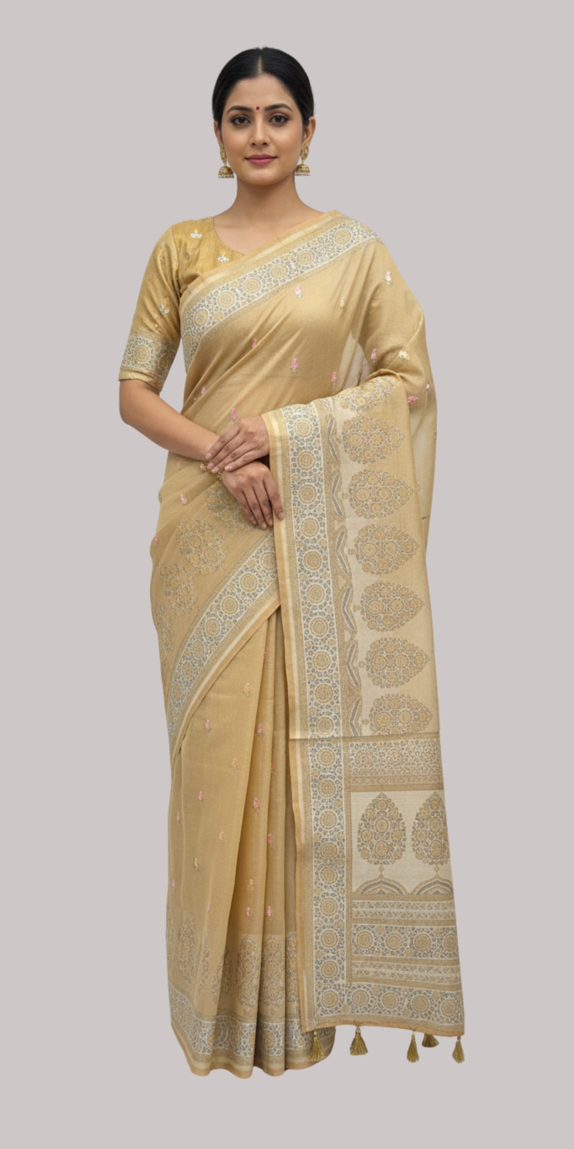 Banarasi cotton saree ( Beige Gold Color )