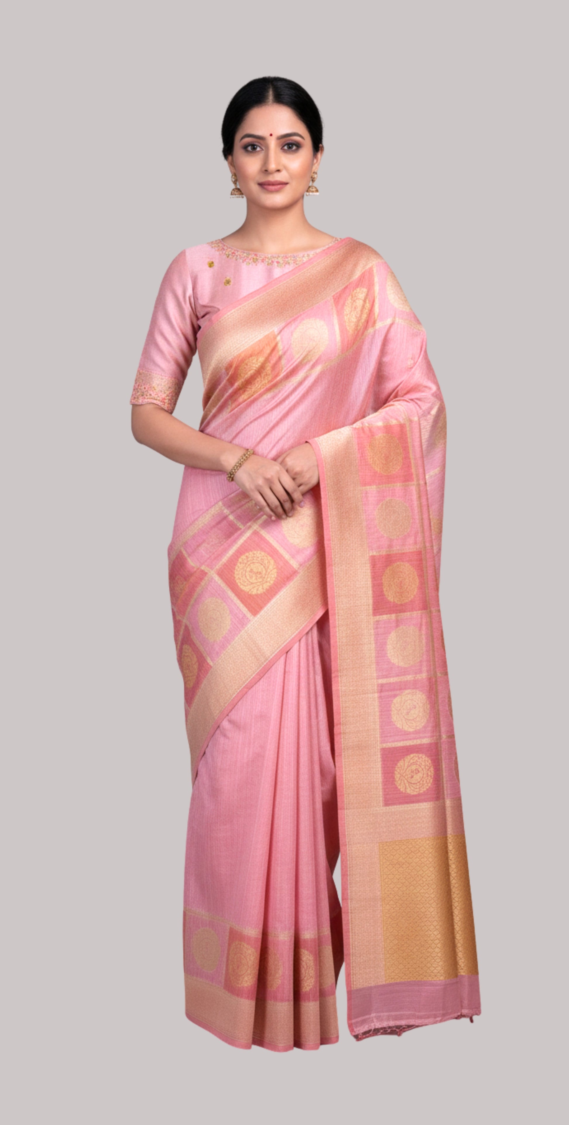 Banarasi dupion cotton saree ( Pink Color )