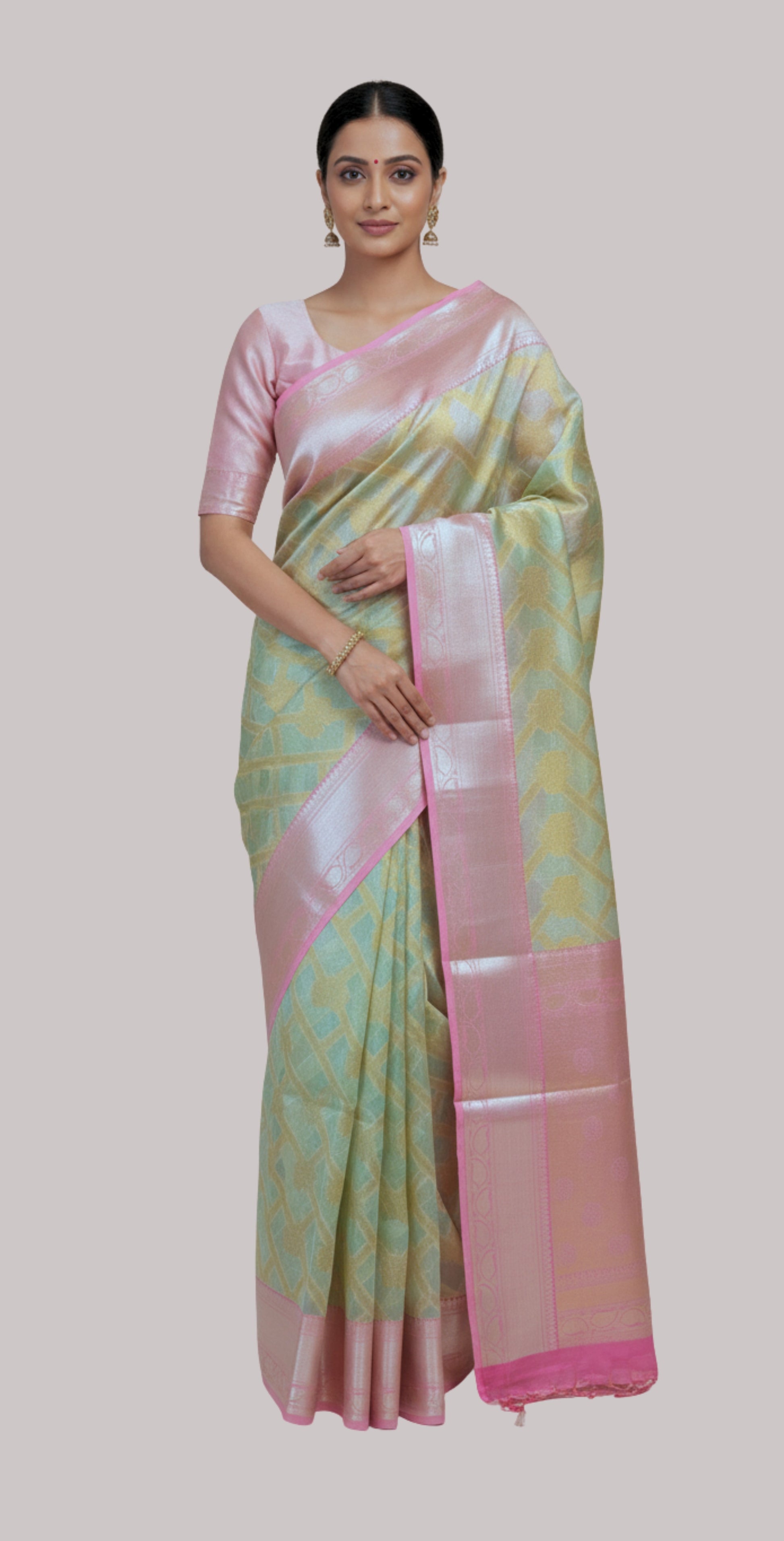 Banarasi organza tissue saree ( sea green gold color )