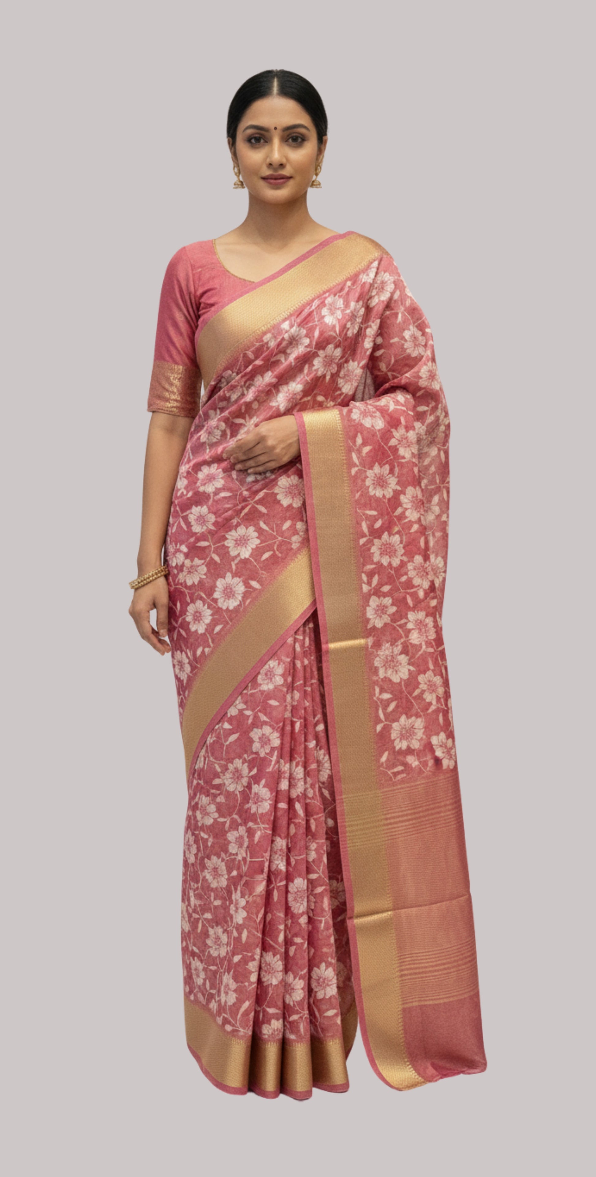 Banarasi tissue cotton saree ( Carrot Color)
