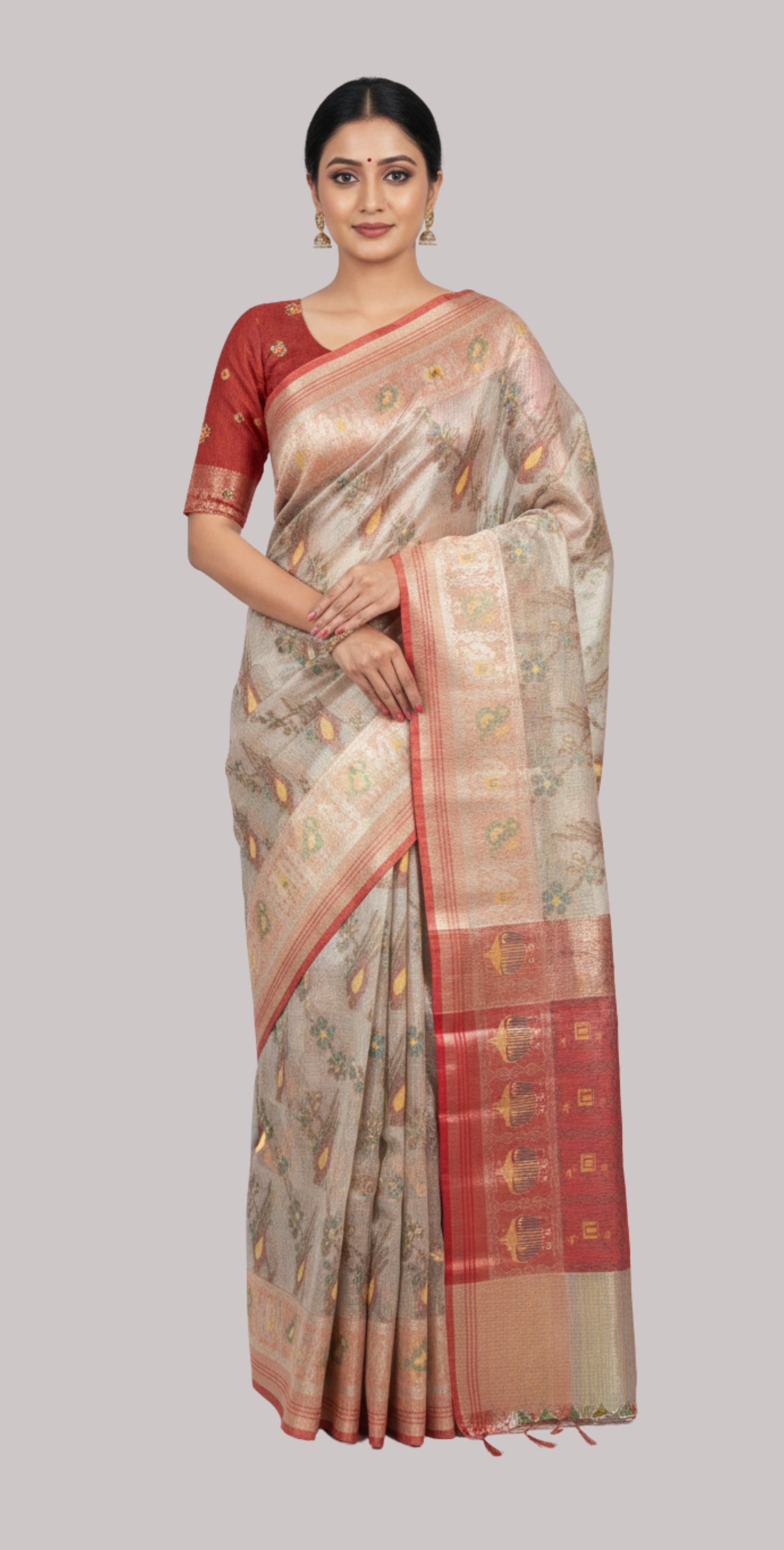Banarasi tissue cotton saree ( Gold Cream Color )