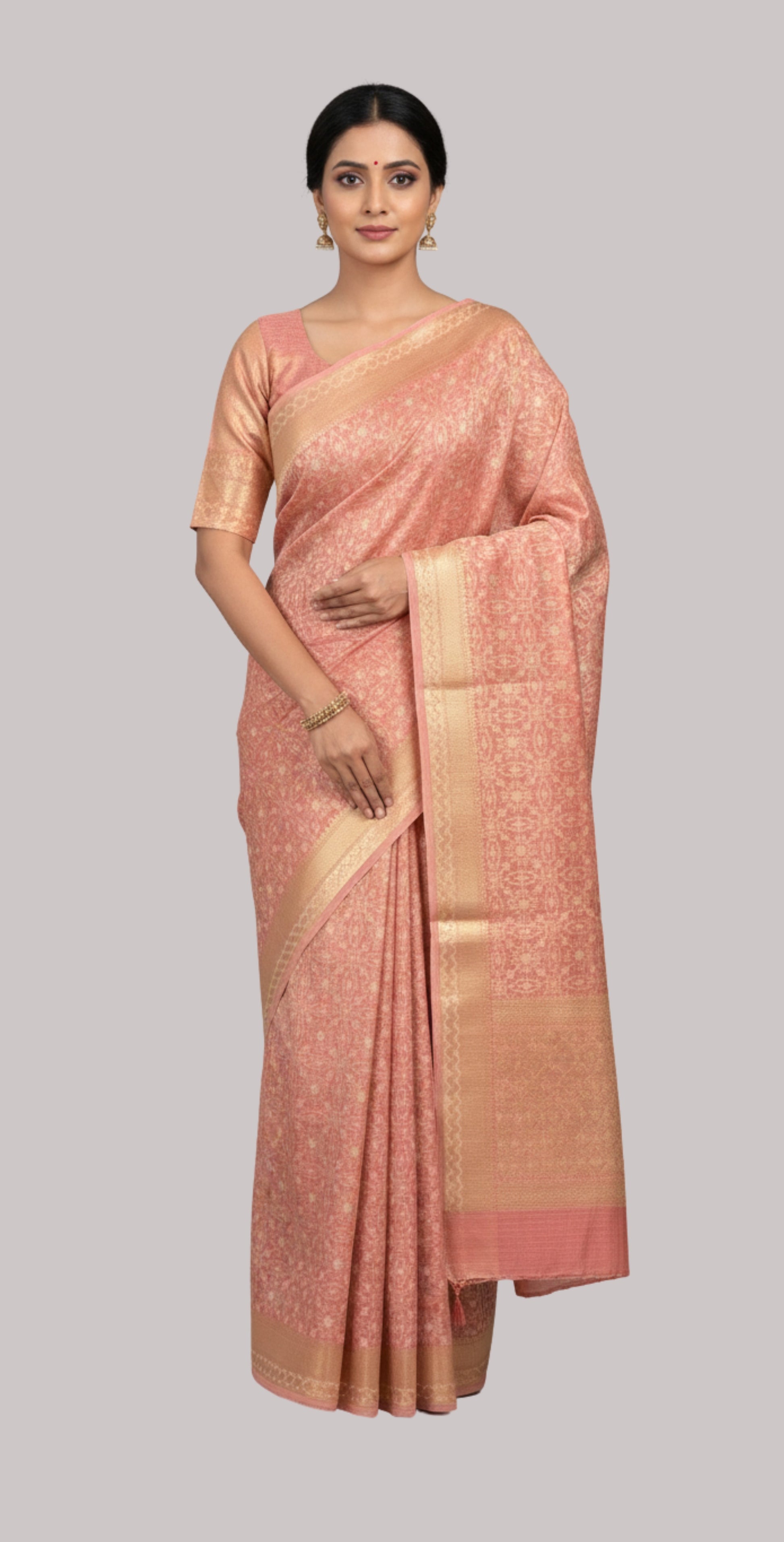 Banarasi zari cotton Kota saree ( Copper Gold Color )