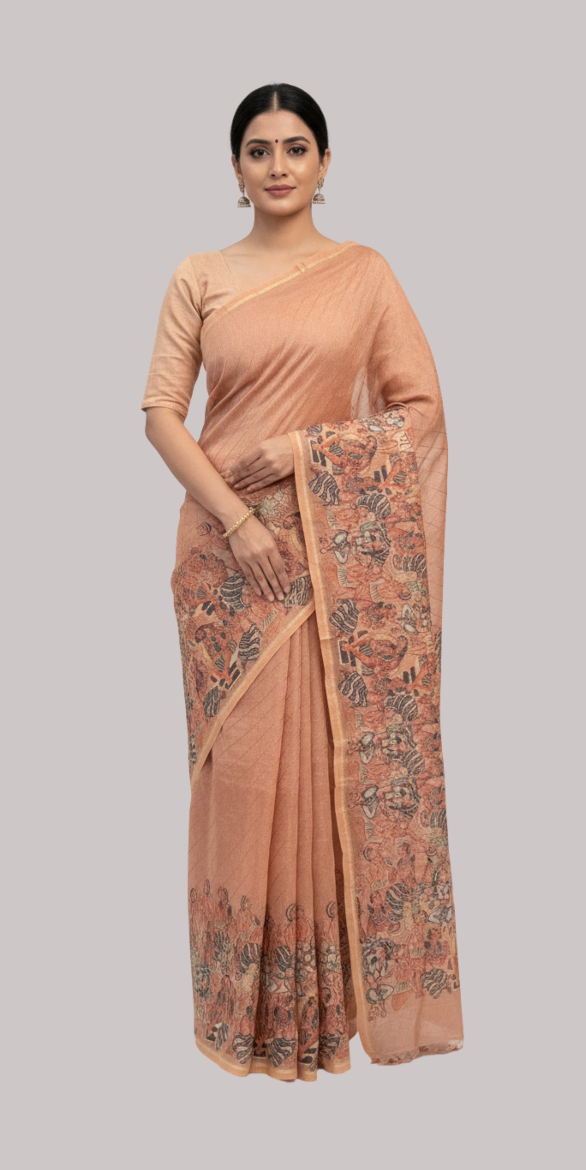 Kora cotton saree ( Peach Color)