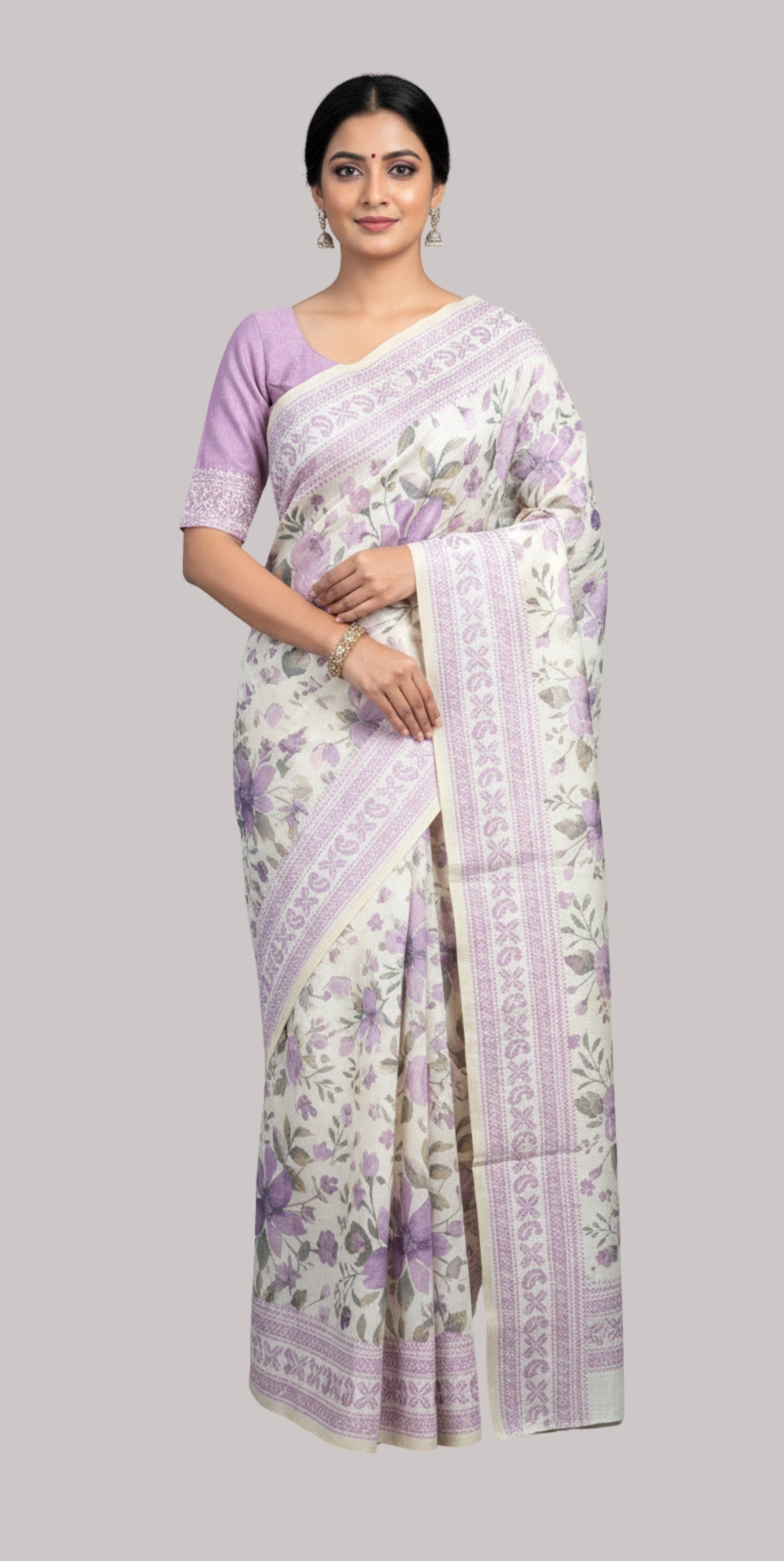Monga cotton saree ( Digital print with white color )
