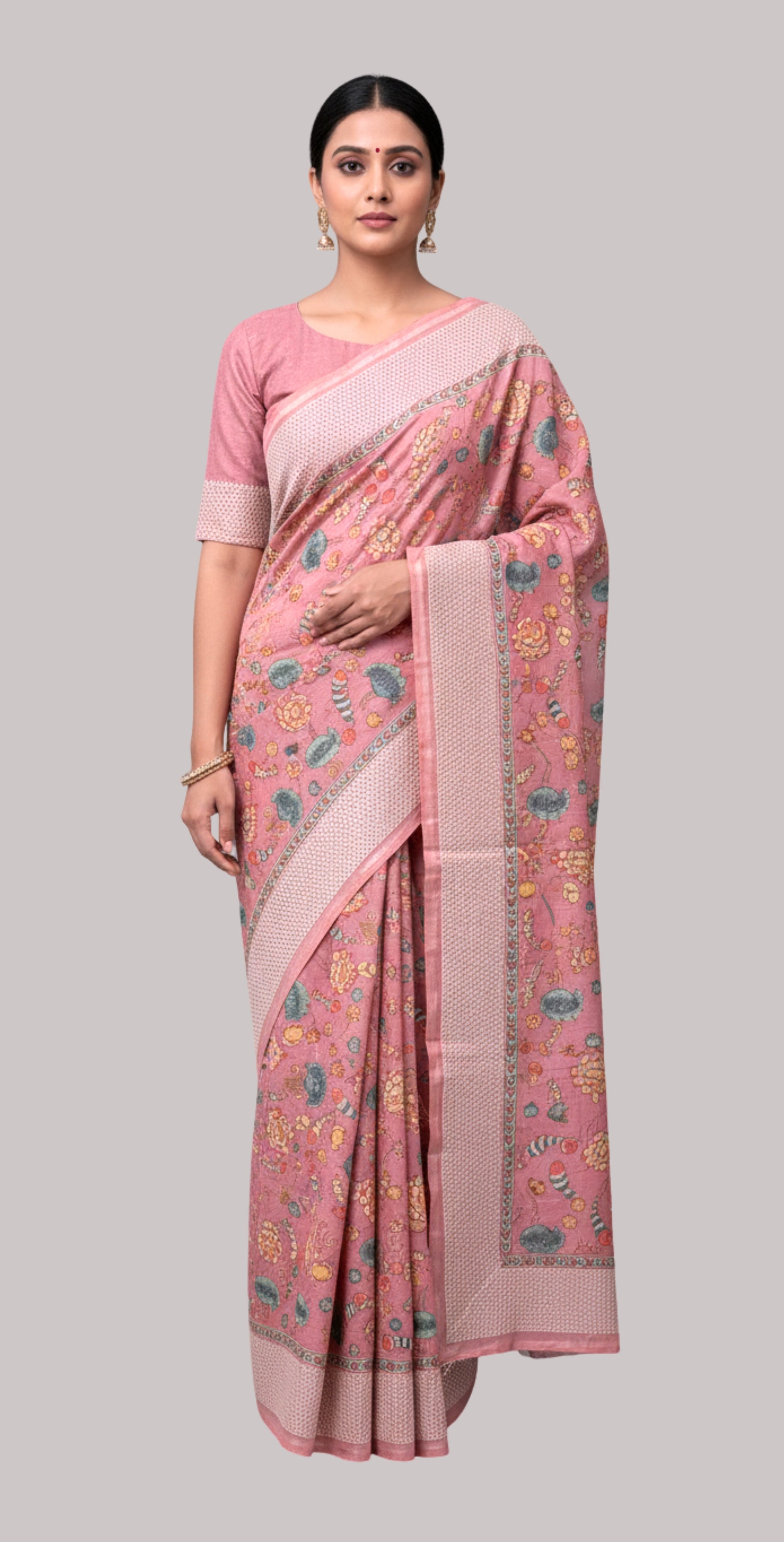 camric cotton saree ( pink color )