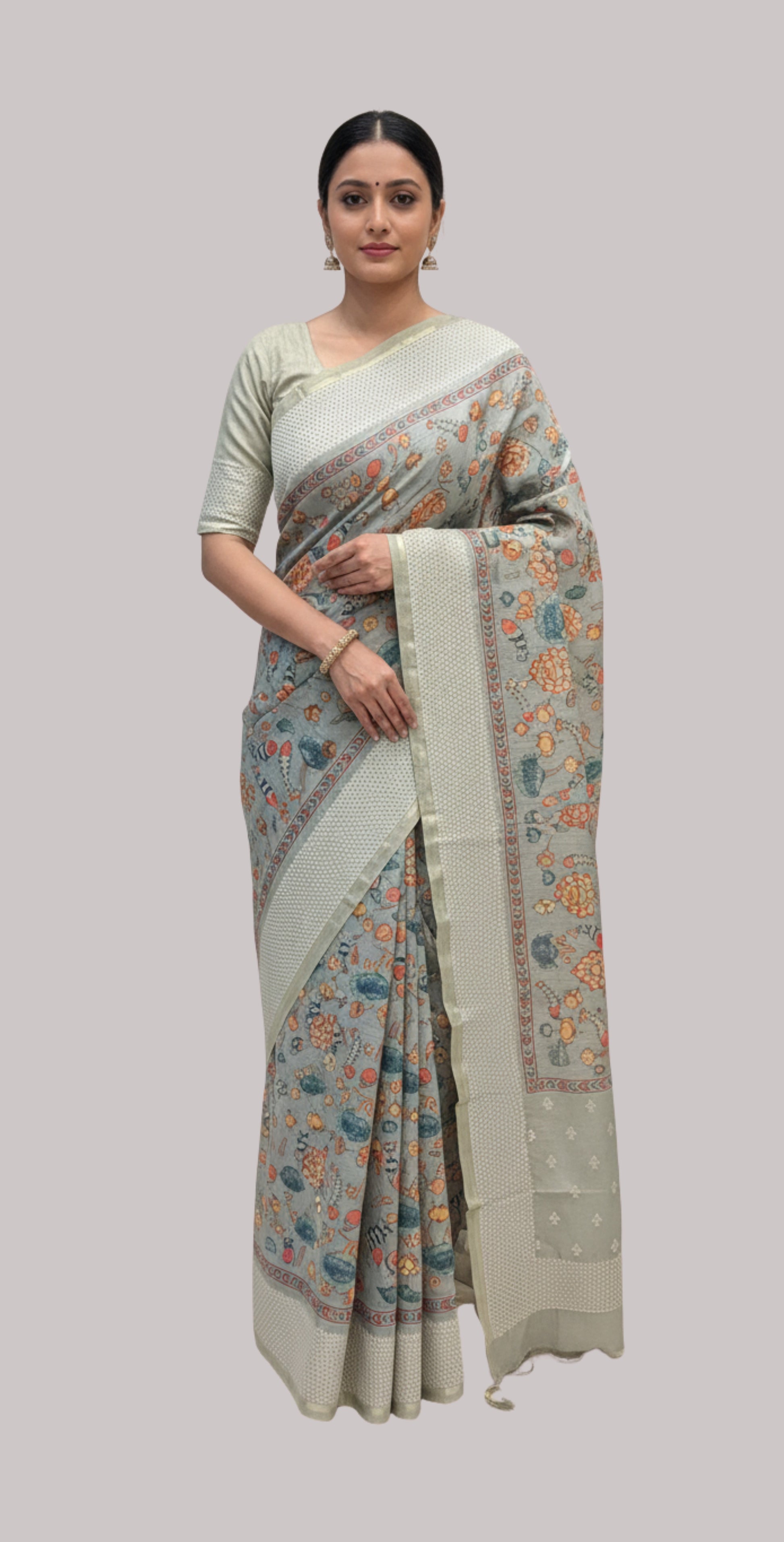 Mercerised cotton saree ( Fluorescent Mehendi Color )