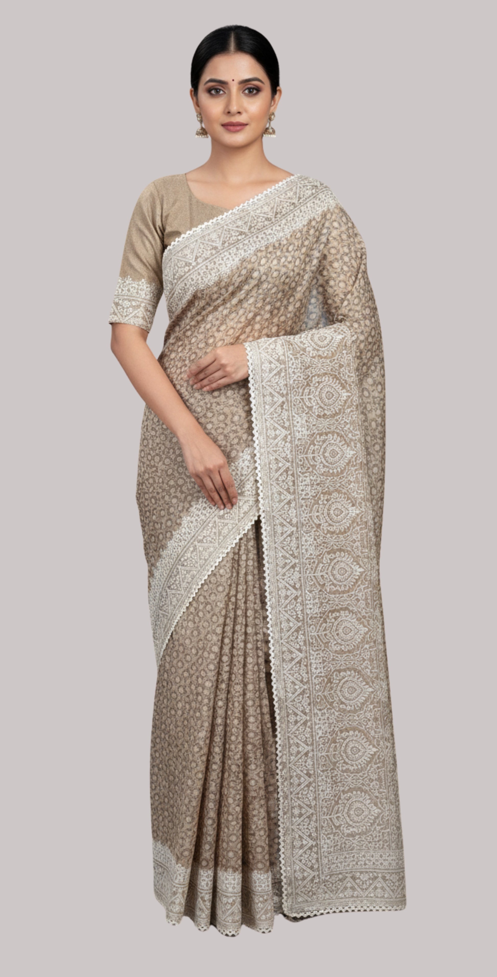 paper silk saree ( Beige Color )