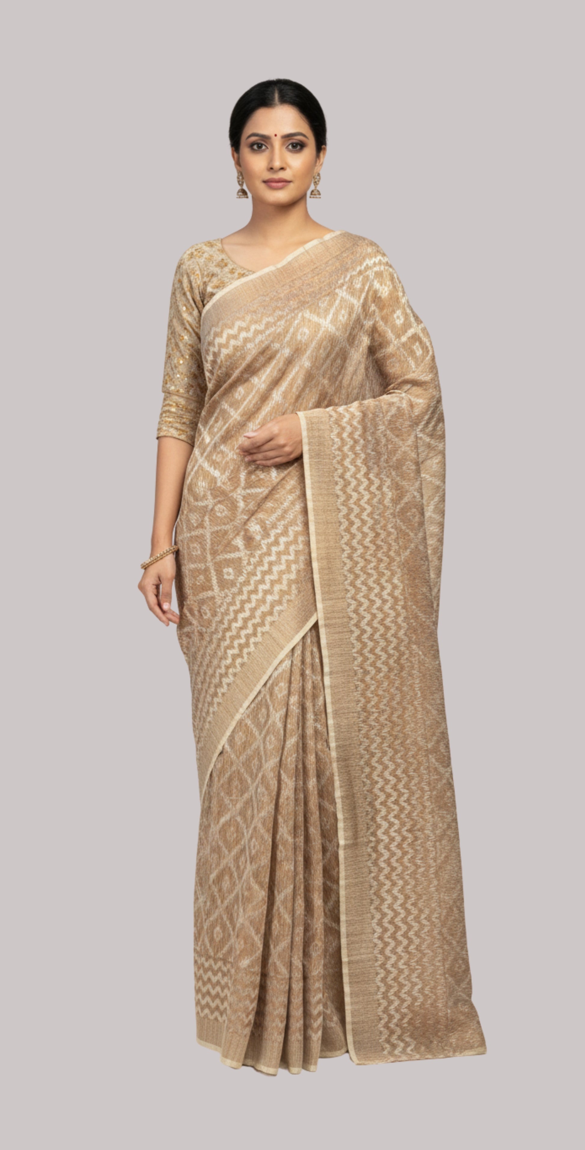 Tissue Cotton Saree ( Gold Beige Color )