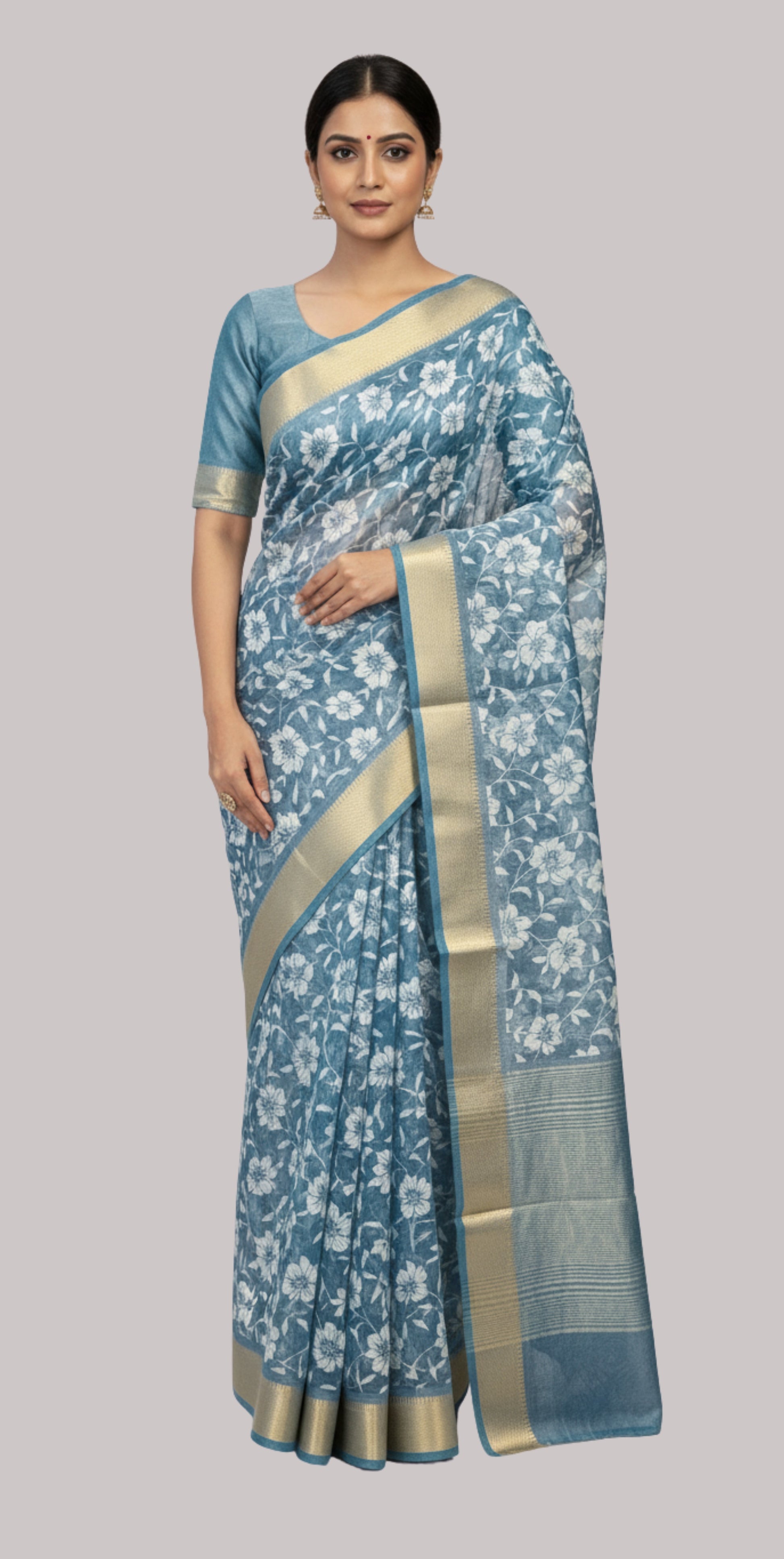 Tissue cotton saree ( Greyish Blue Color )