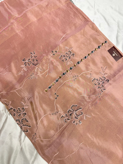Designer chiniya silk with tissue duppata dress material (Almond)