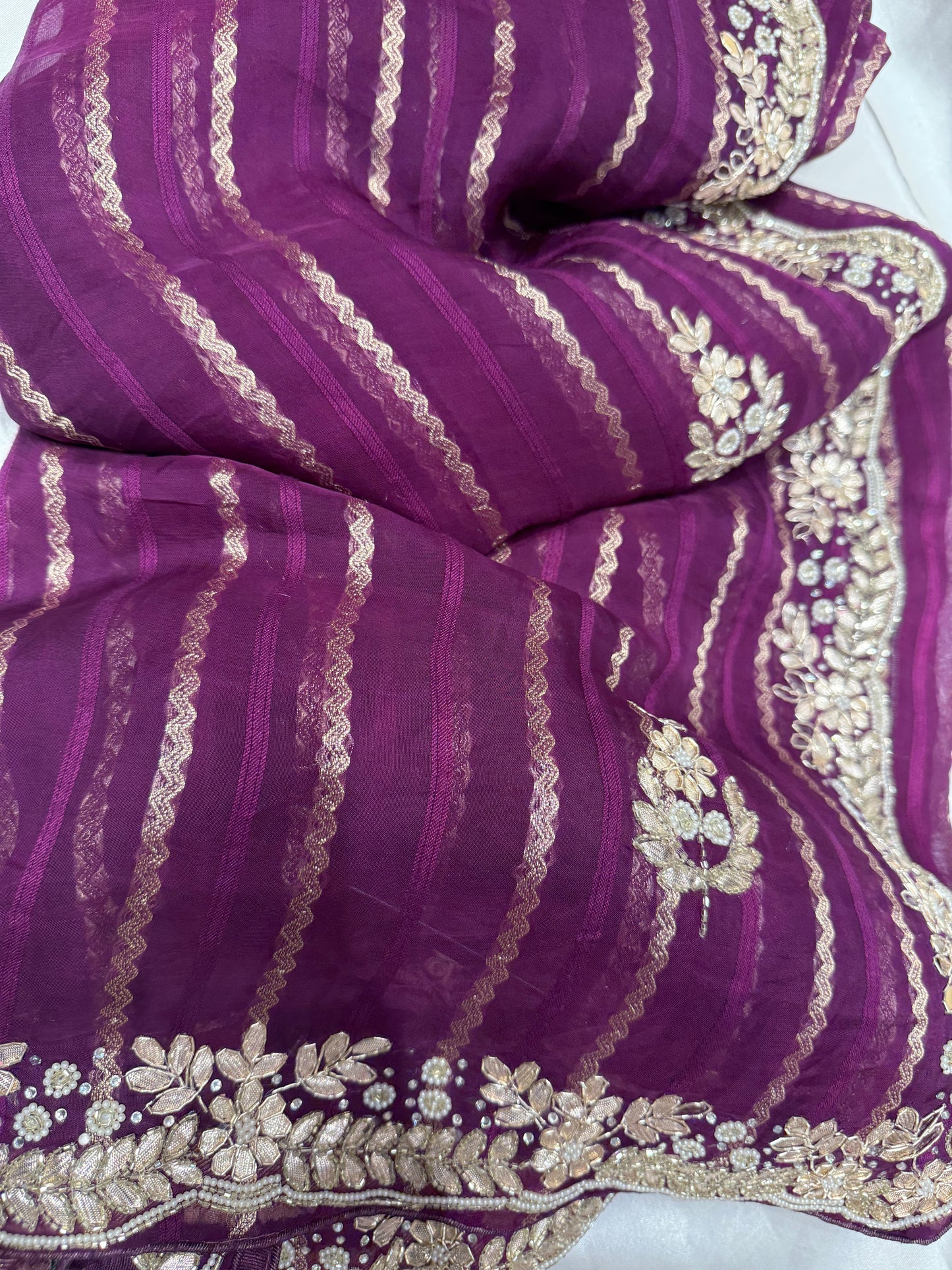 Khadi Desinger Handwork Saree (Magenta)