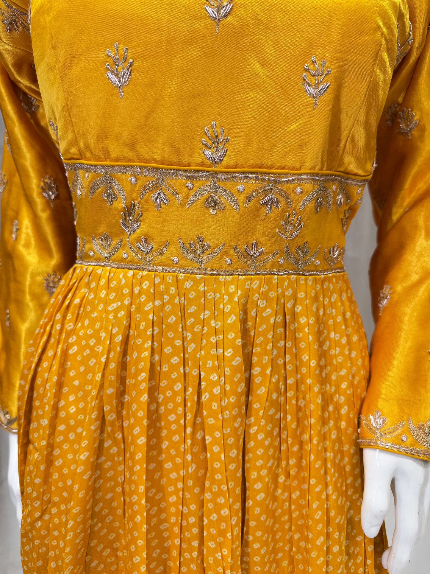 Silk Wedding Zardozi Gown (Mustard)