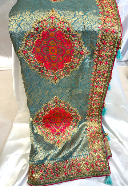 Brocade Silk Fancy Saree (Sea Green)