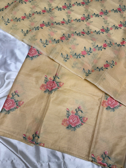 Kota Silk Dress Material (Lemon Yellow)