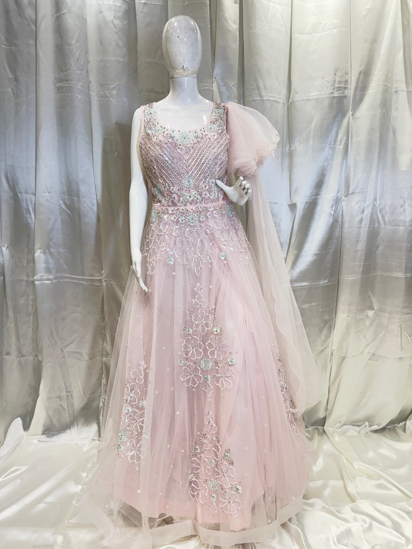 Net Ethnic Party Wear Dress (Pink)