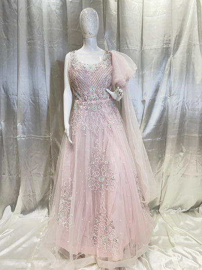 Net Ethnic Party Wear Dress (Pink)