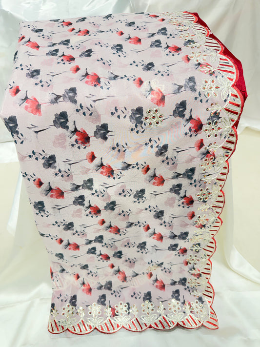 Printed Crepe Gotapatti border saree (Silver)
