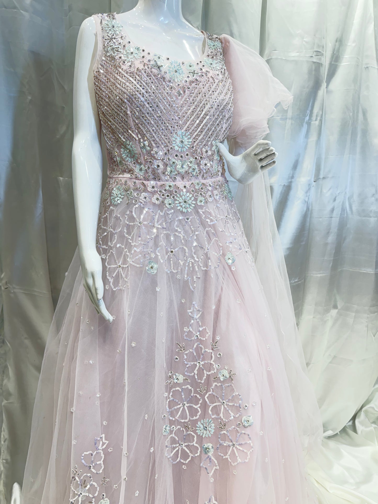 Net Ethnic Party Wear Dress (Pink)